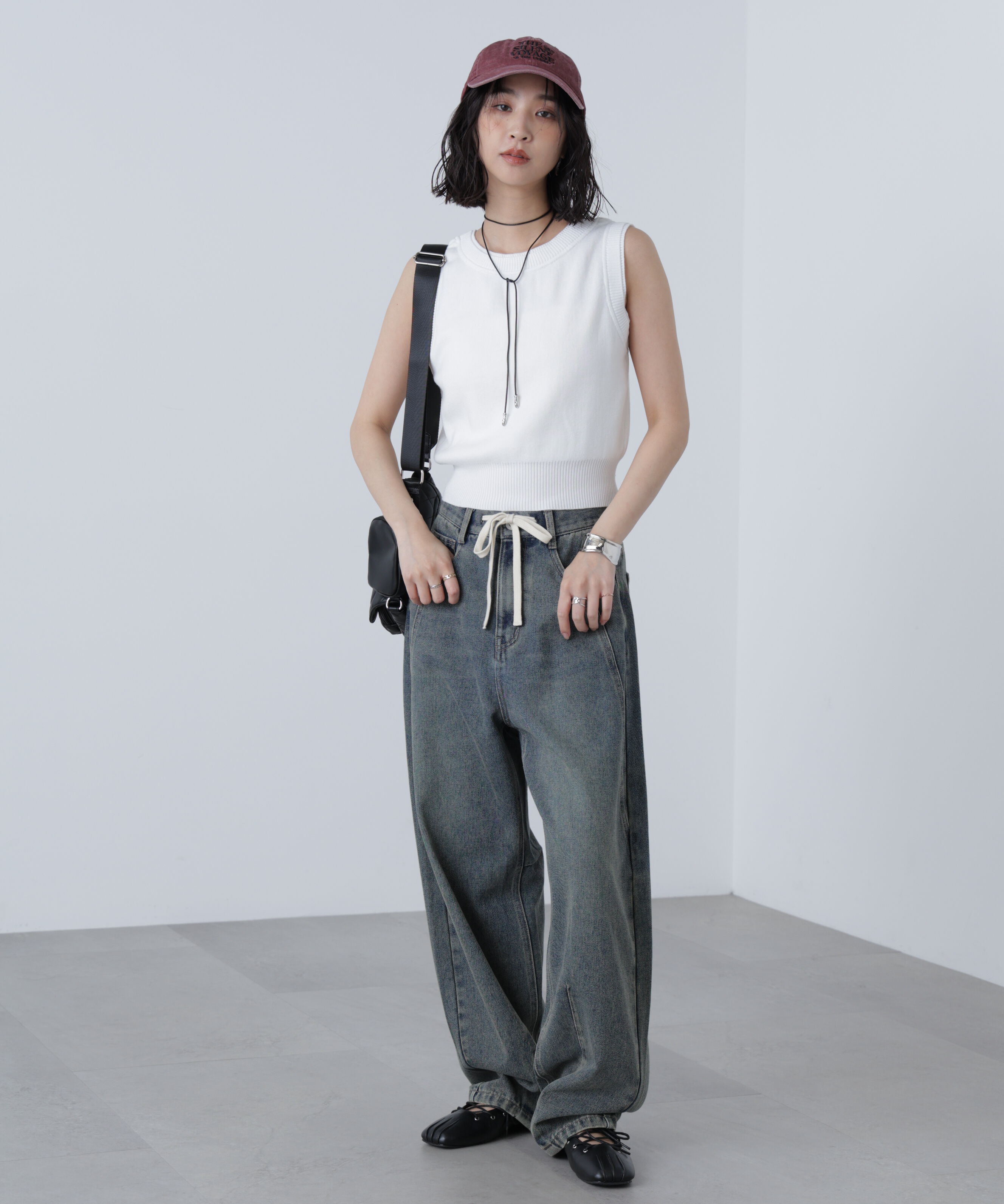  「レイヤードネック前後2WAYニットベスト」|ニット・セーター|