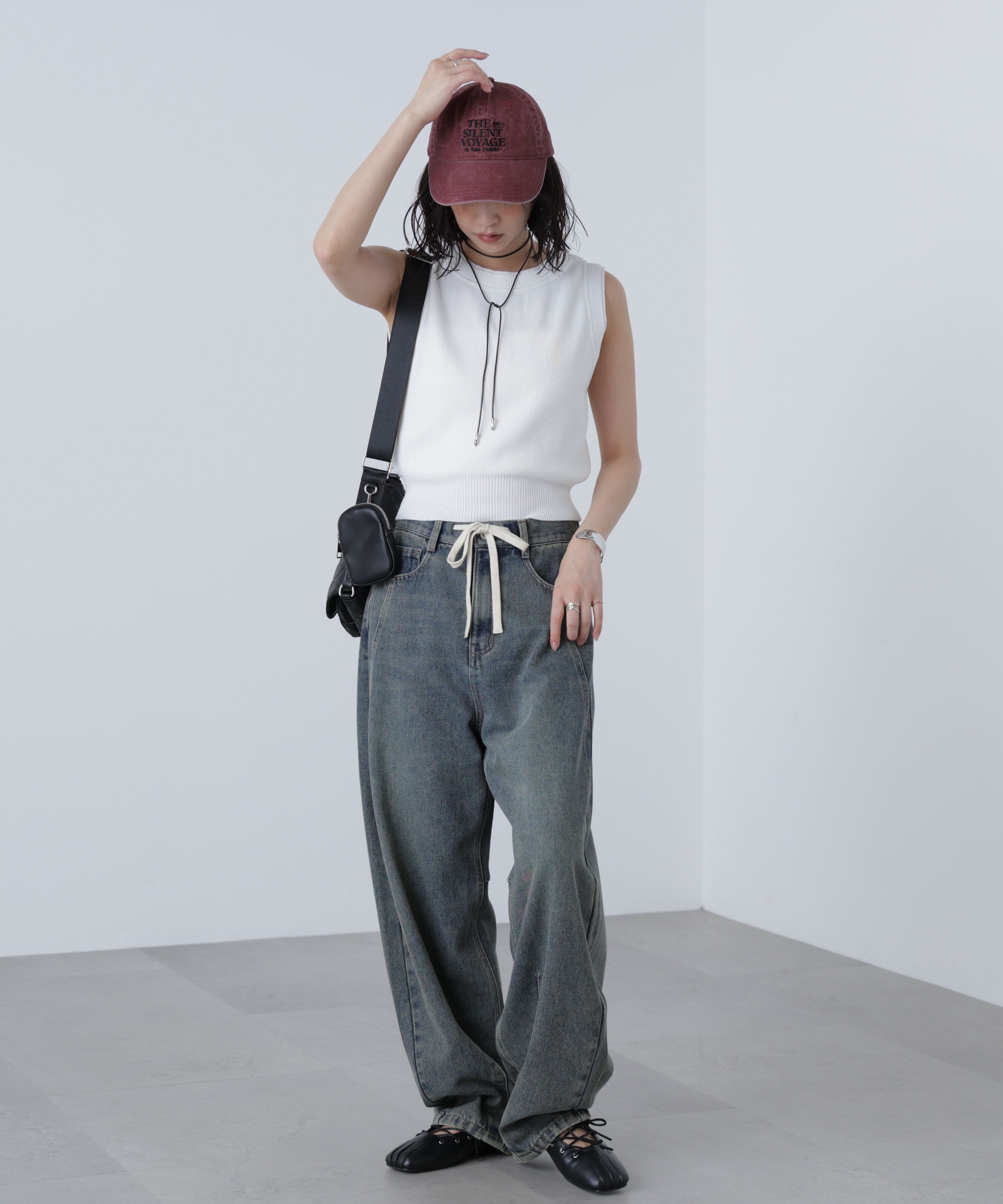  「レイヤードネック前後2WAYニットベスト」|ニット・セーター|