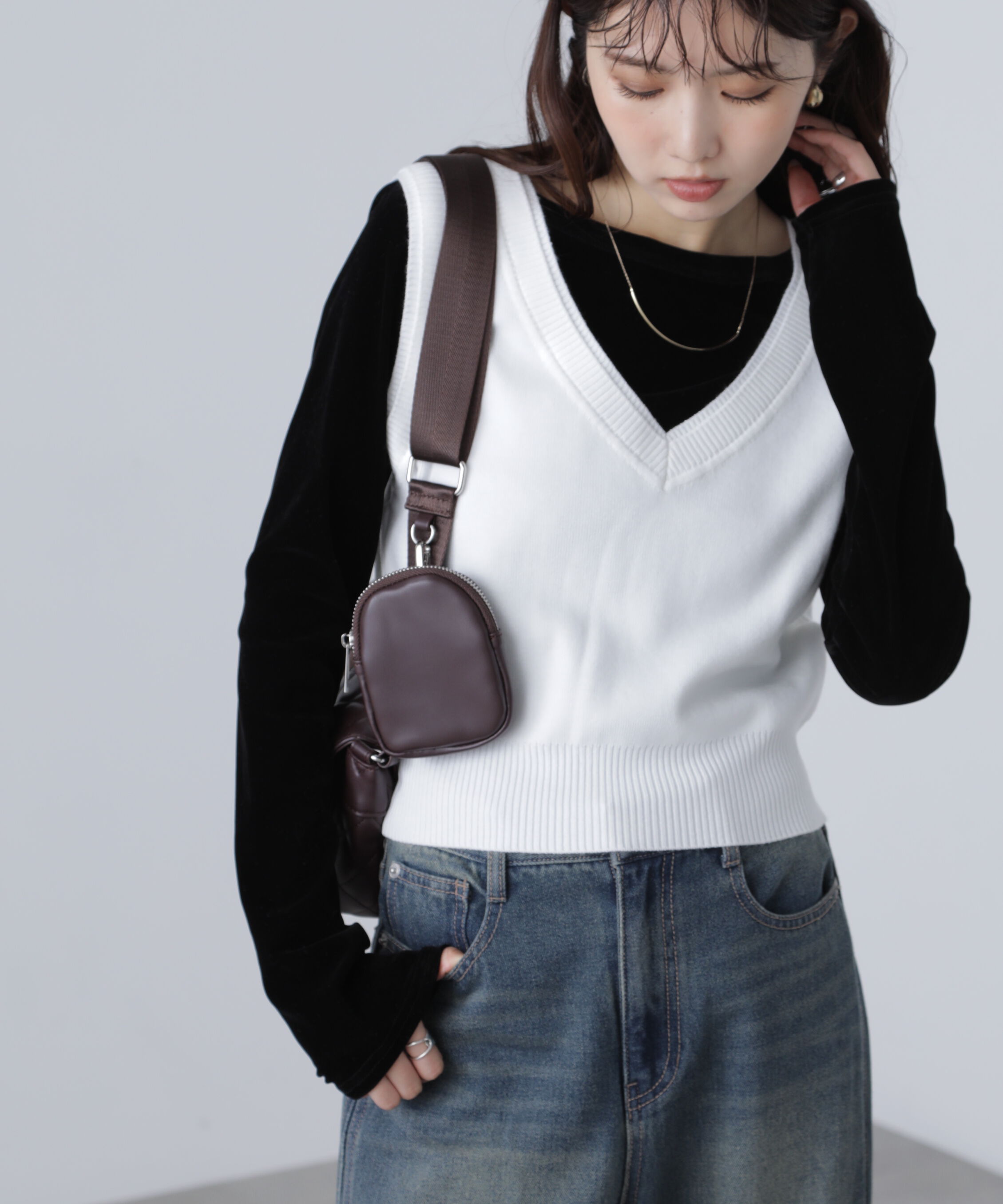  「レイヤードネック前後2WAYニットベスト」|ニット・セーター|