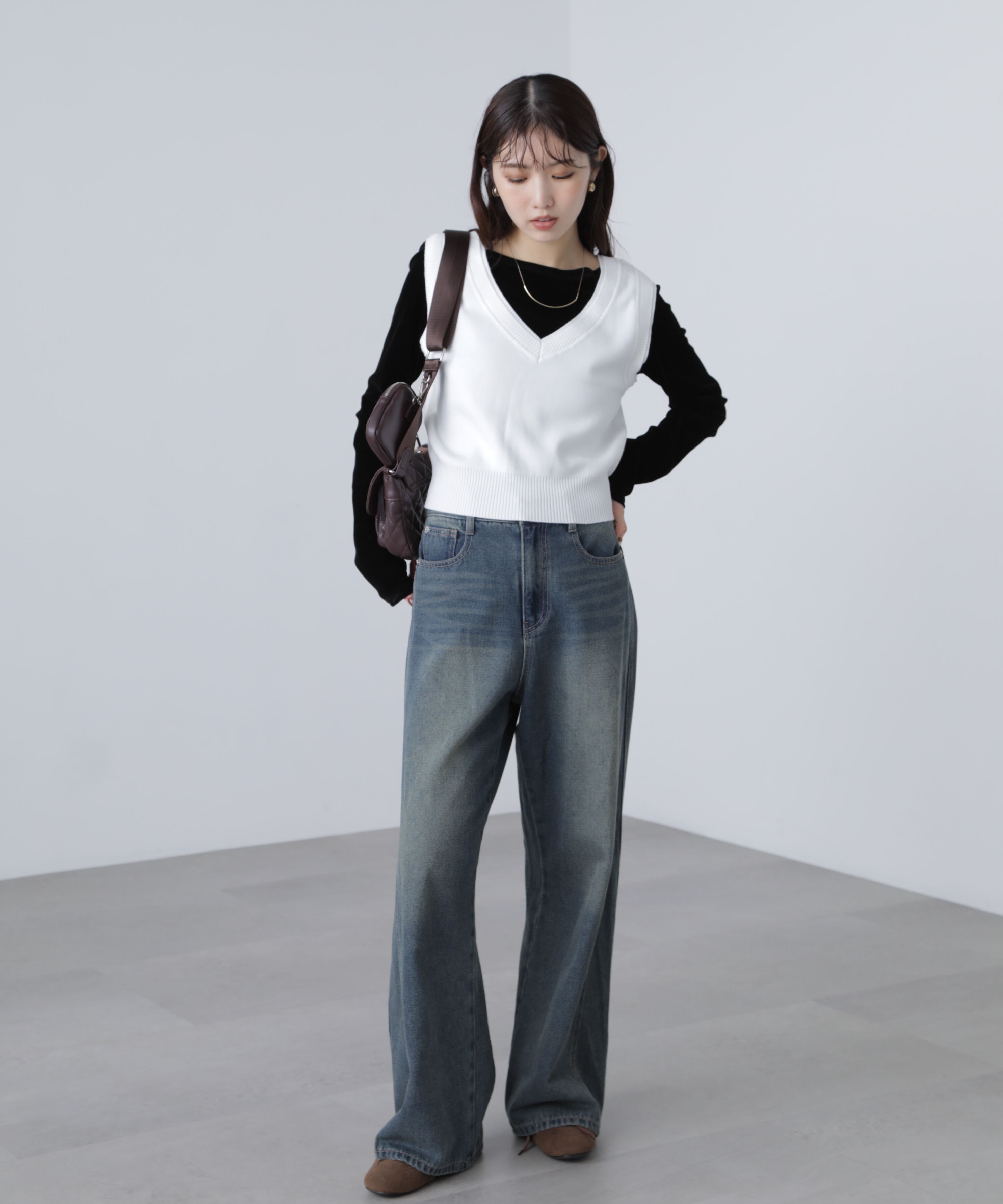  「レイヤードネック前後2WAYニットベスト」|ニット・セーター|