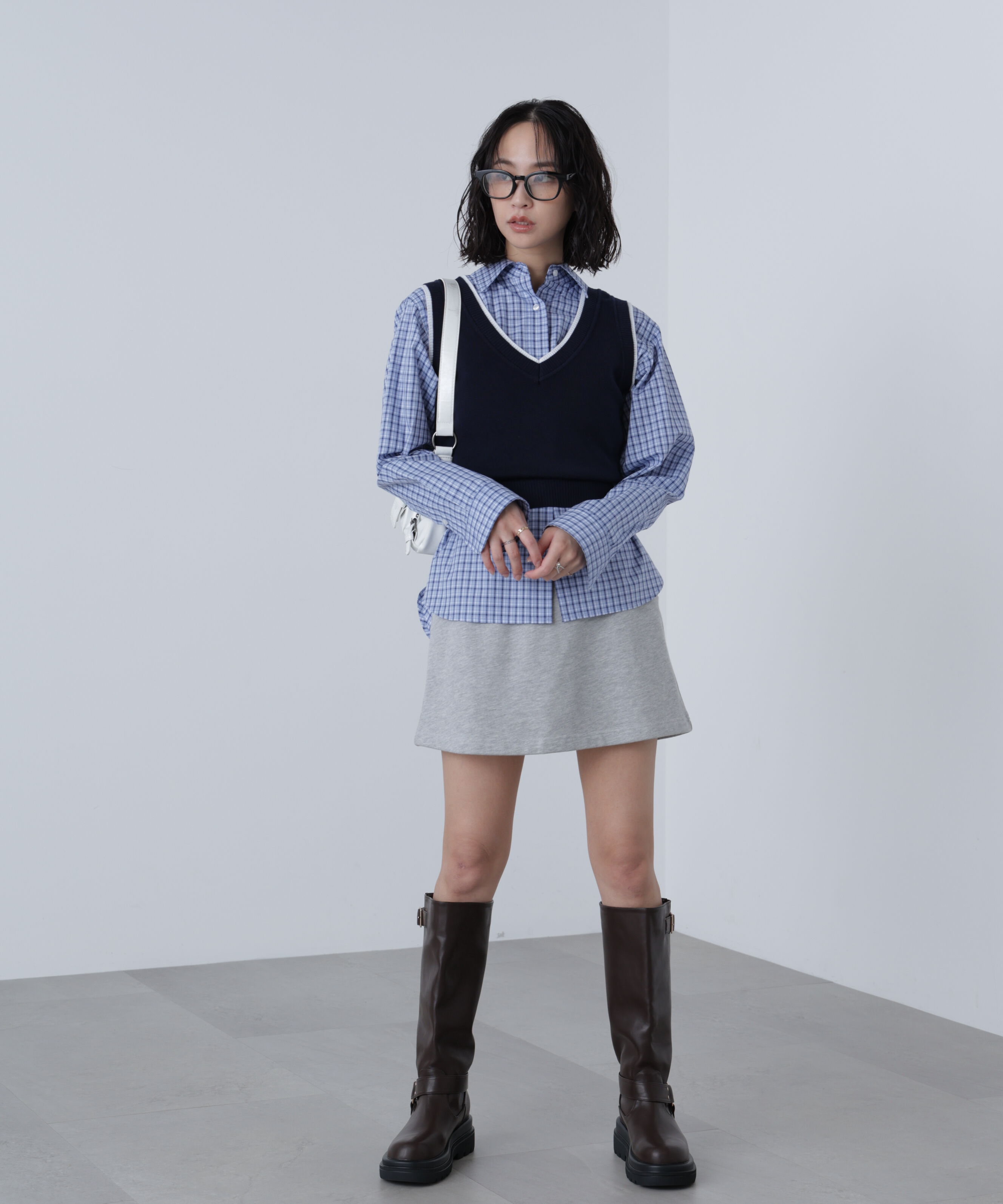  「レイヤードネック前後2WAYニットベスト」|ニット・セーター|