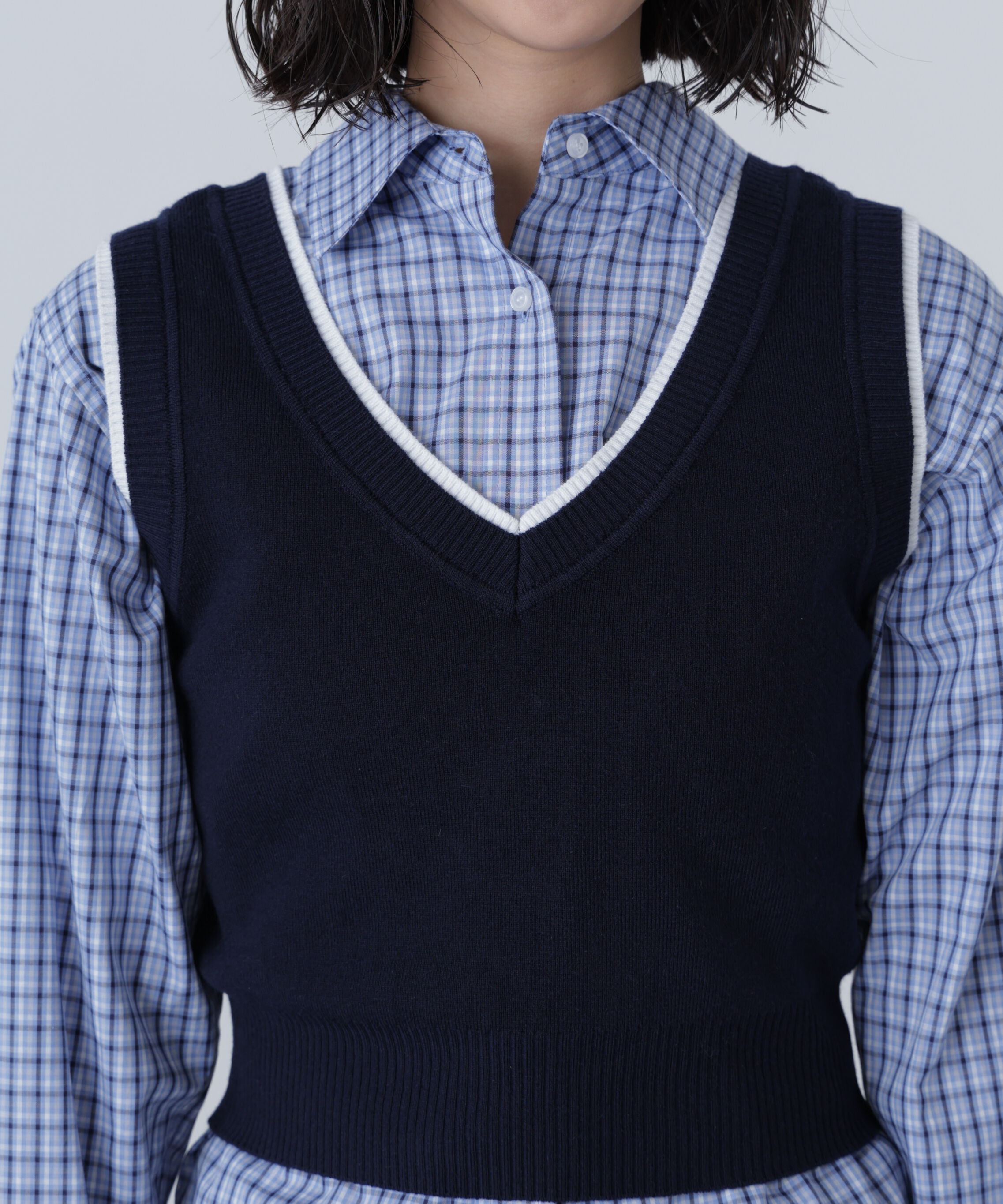  「レイヤードネック前後2WAYニットベスト」|ニット・セーター|