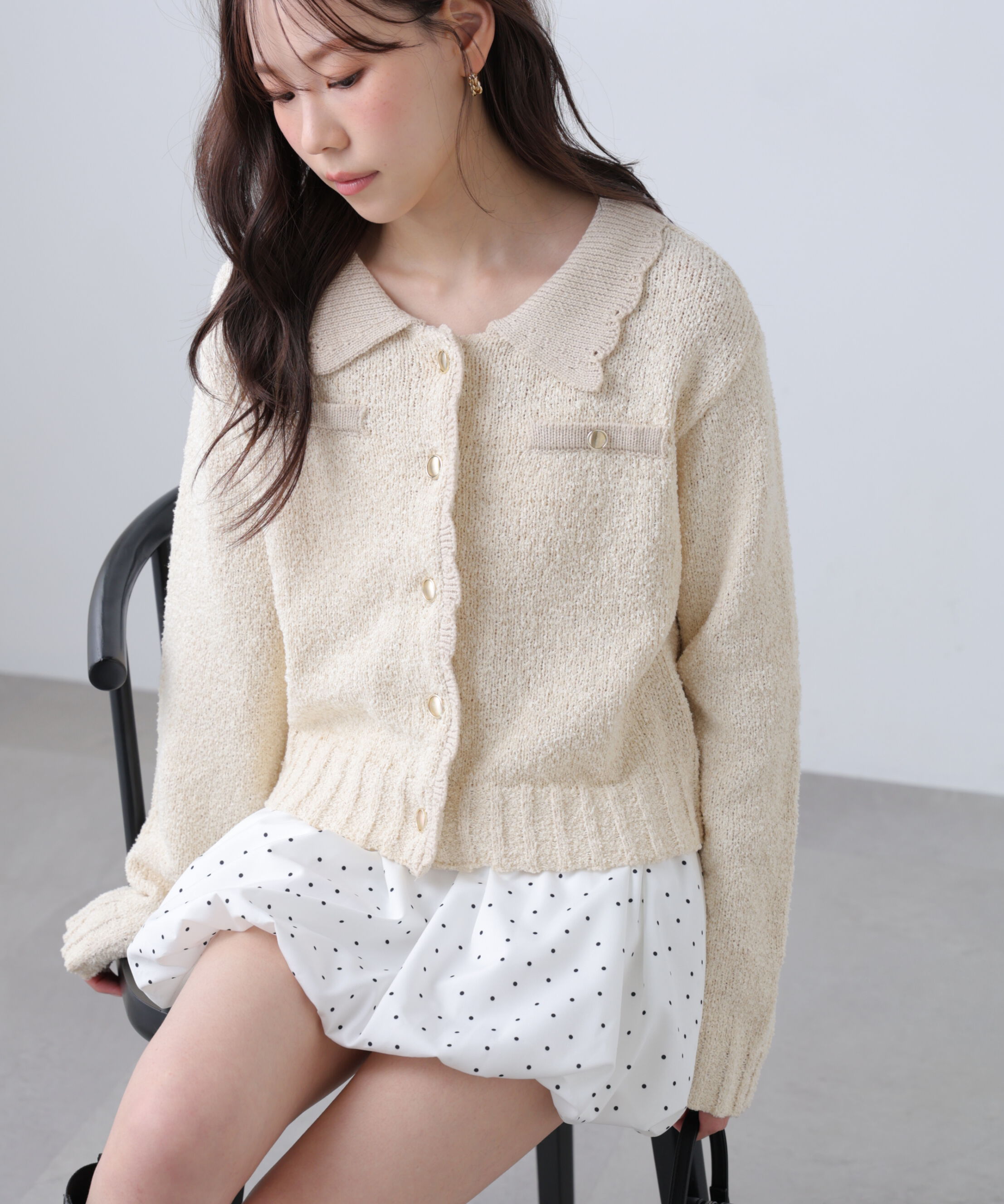  「ミニブークレツイードライクニットカーディガン」|ニット・セーター|
