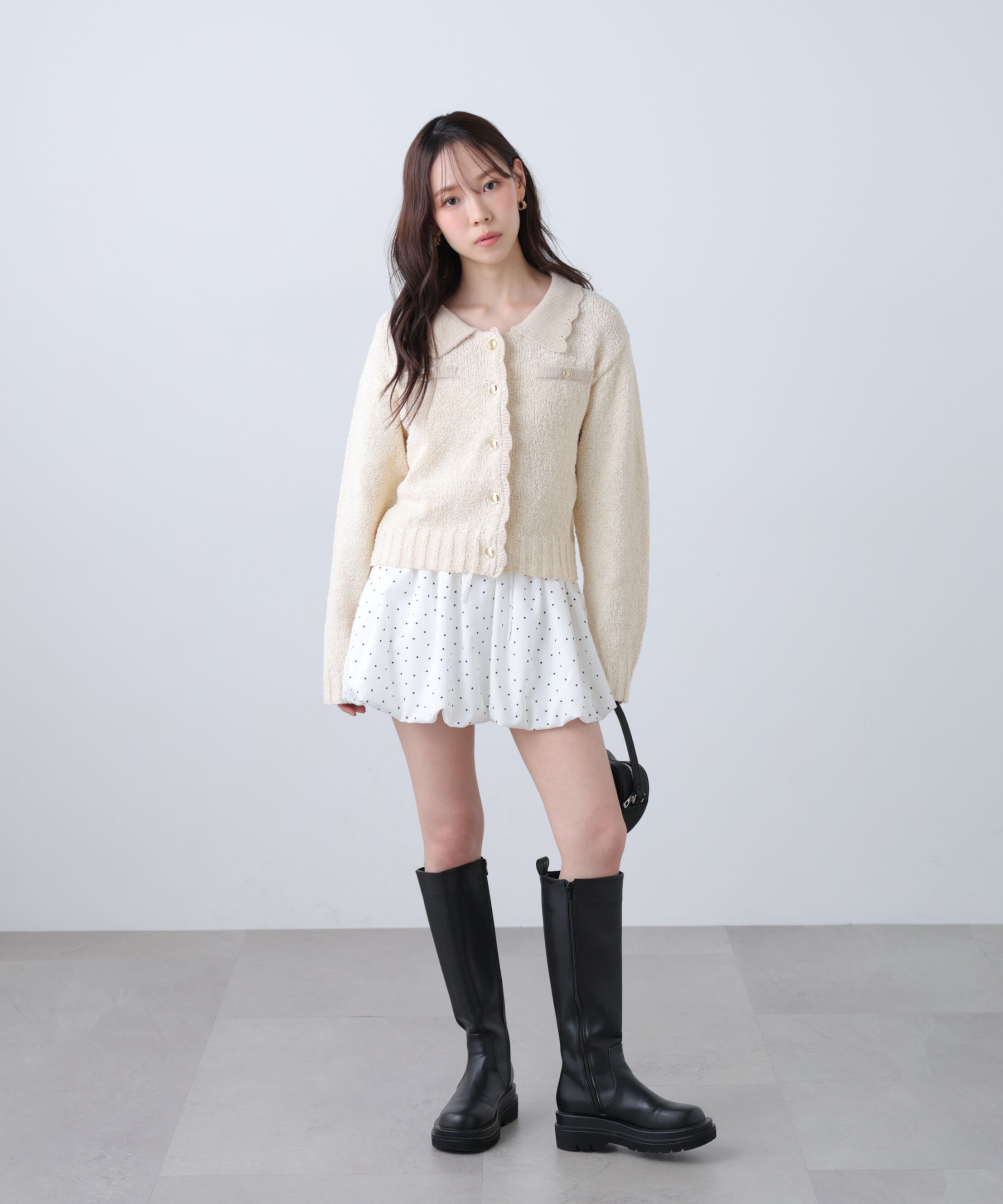  「ミニブークレツイードライクニットカーディガン」|ニット・セーター|