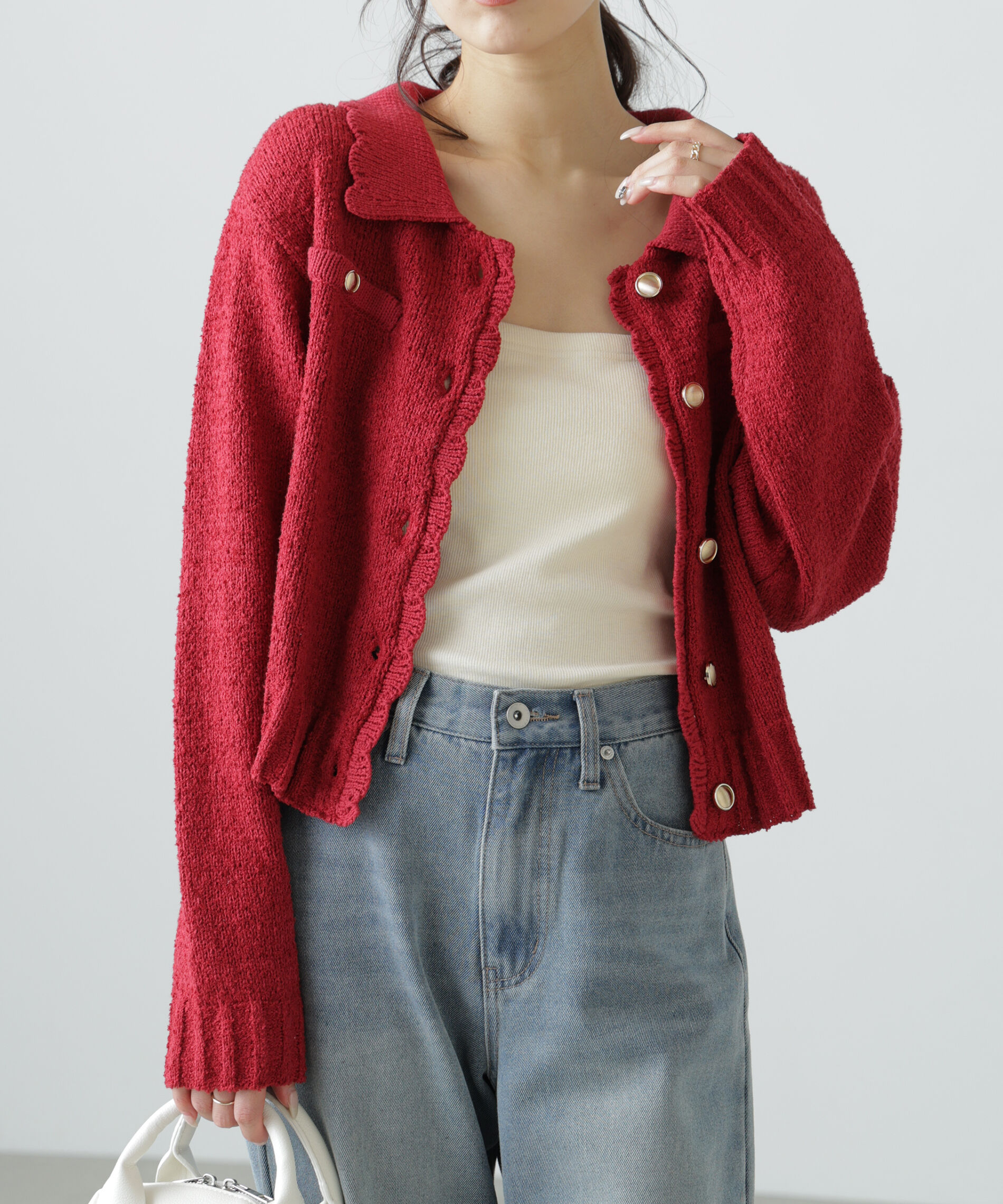  「ミニブークレツイードライクニットカーディガン」|ニット・セーター|