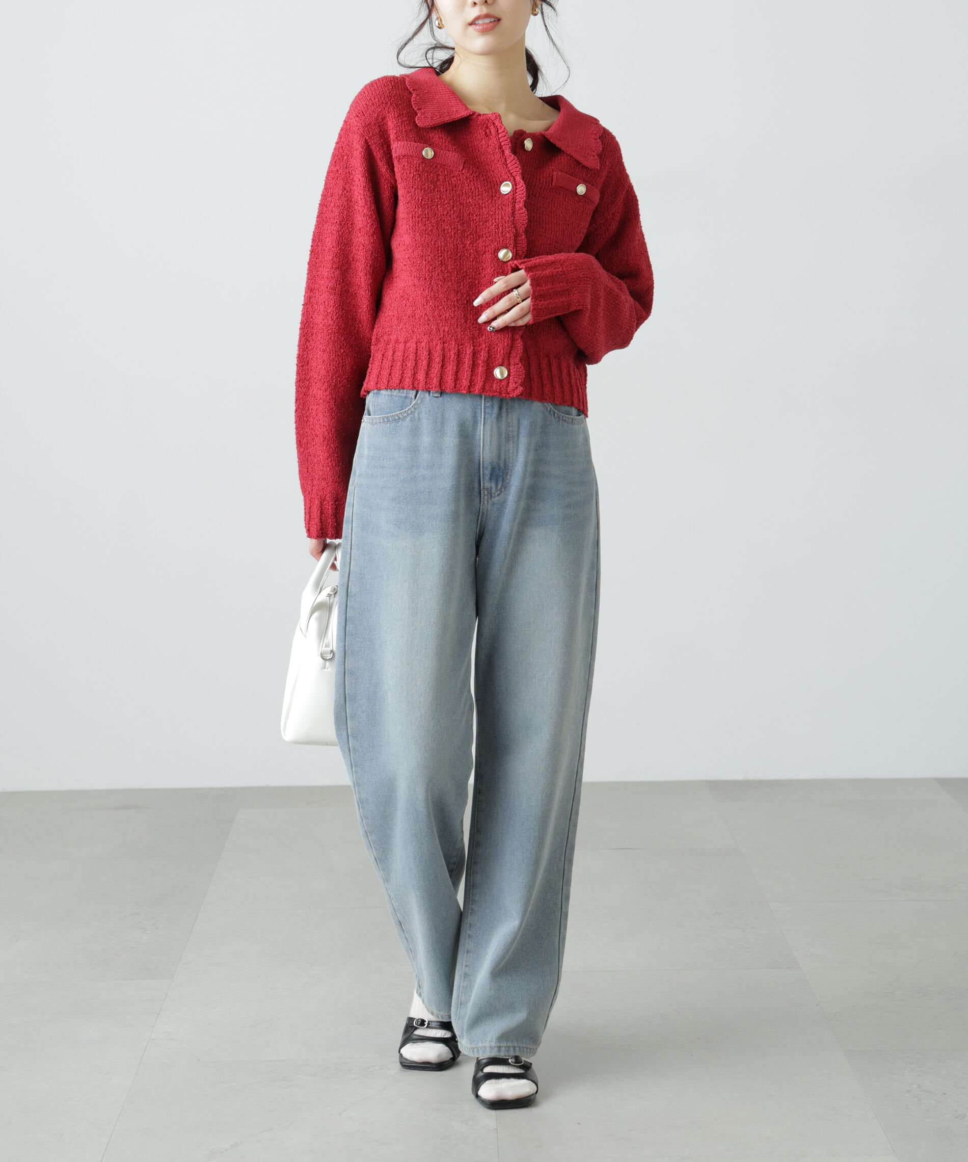  「ミニブークレツイードライクニットカーディガン」|ニット・セーター|