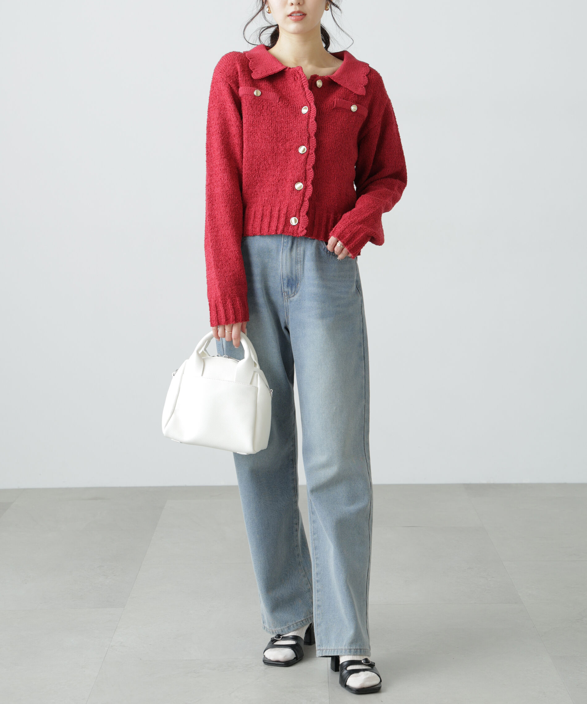  「ミニブークレツイードライクニットカーディガン」|ニット・セーター|