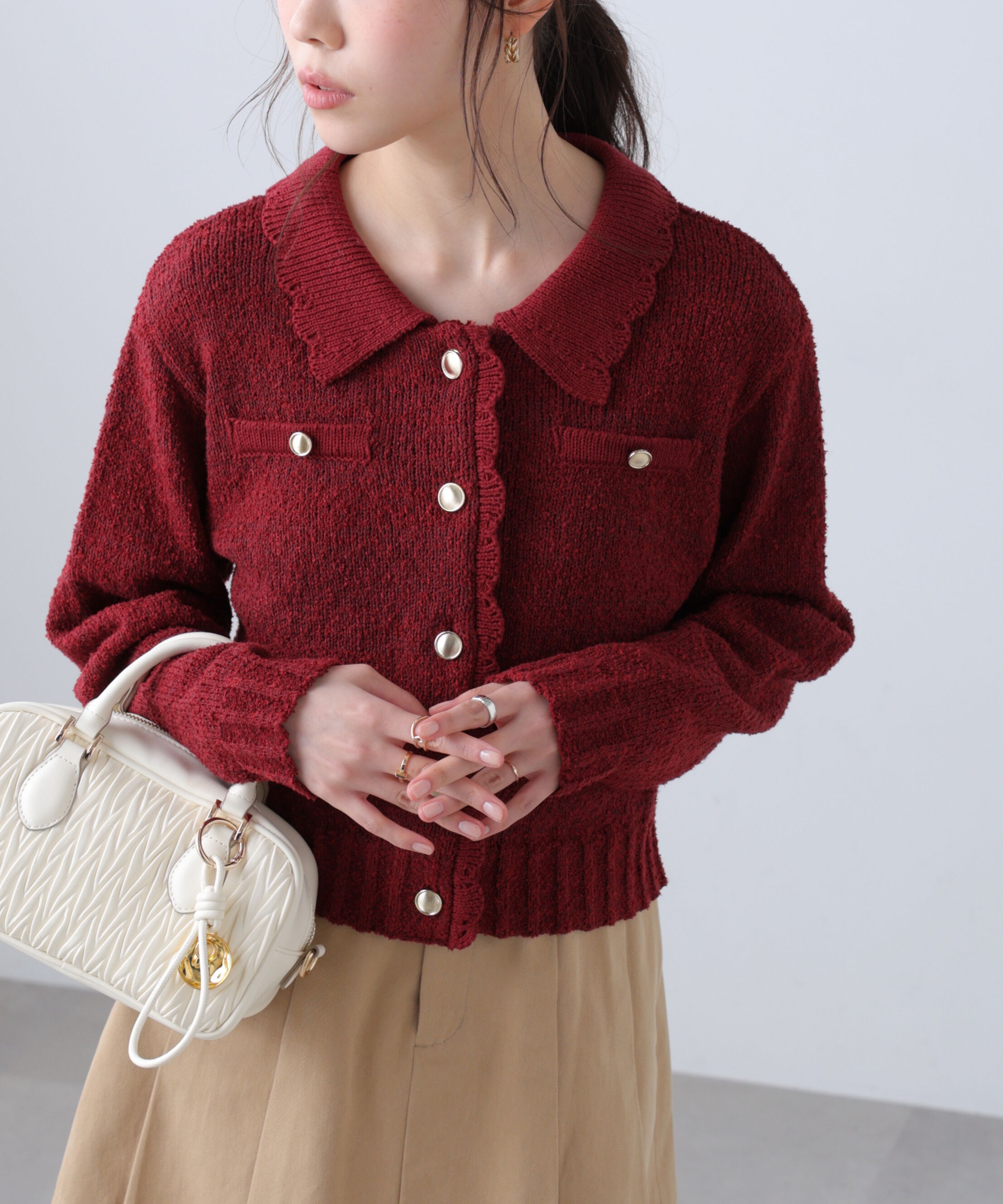  「ミニブークレツイードライクニットカーディガン」|ニット・セーター|