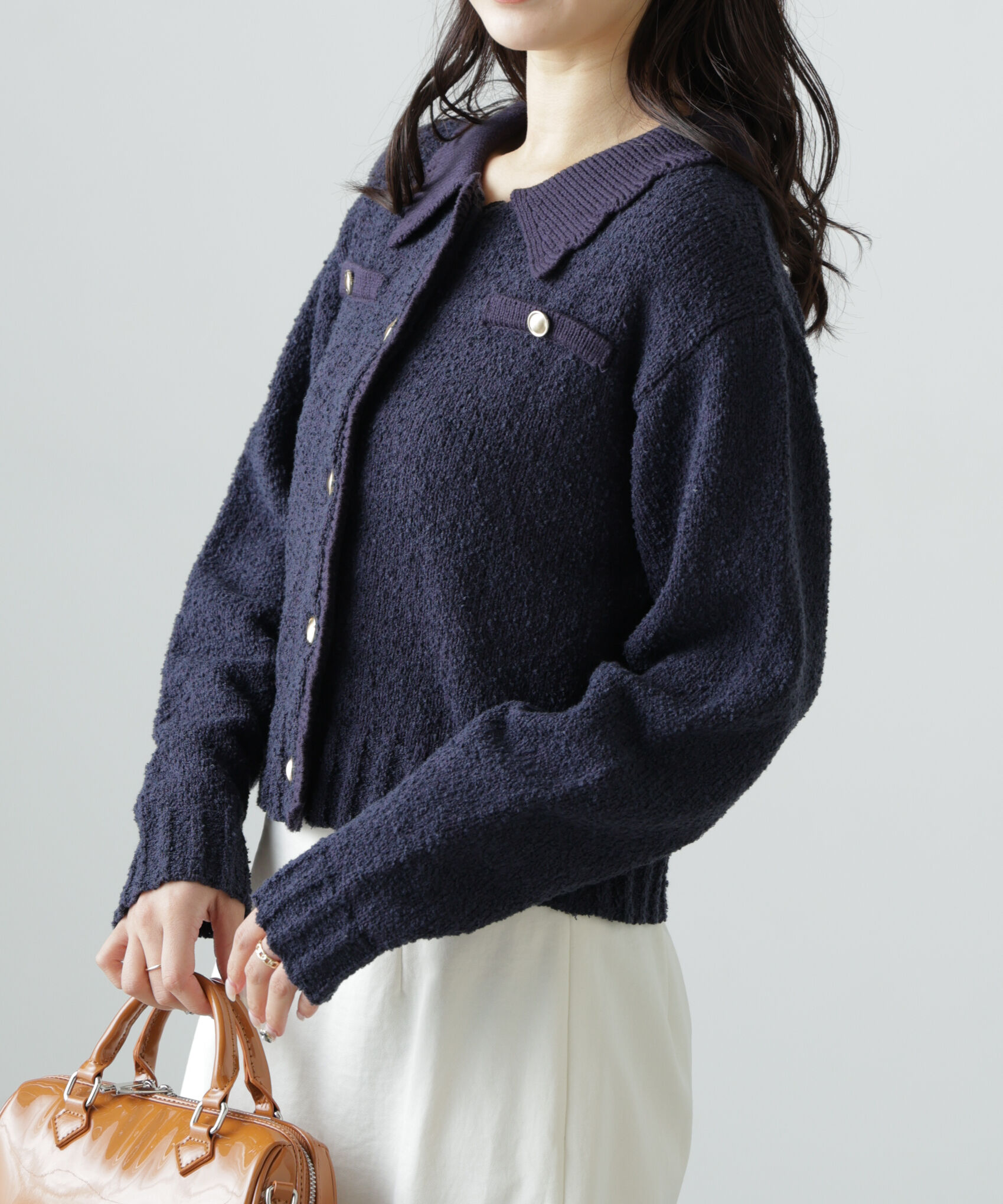  「ミニブークレツイードライクニットカーディガン」|ニット・セーター|