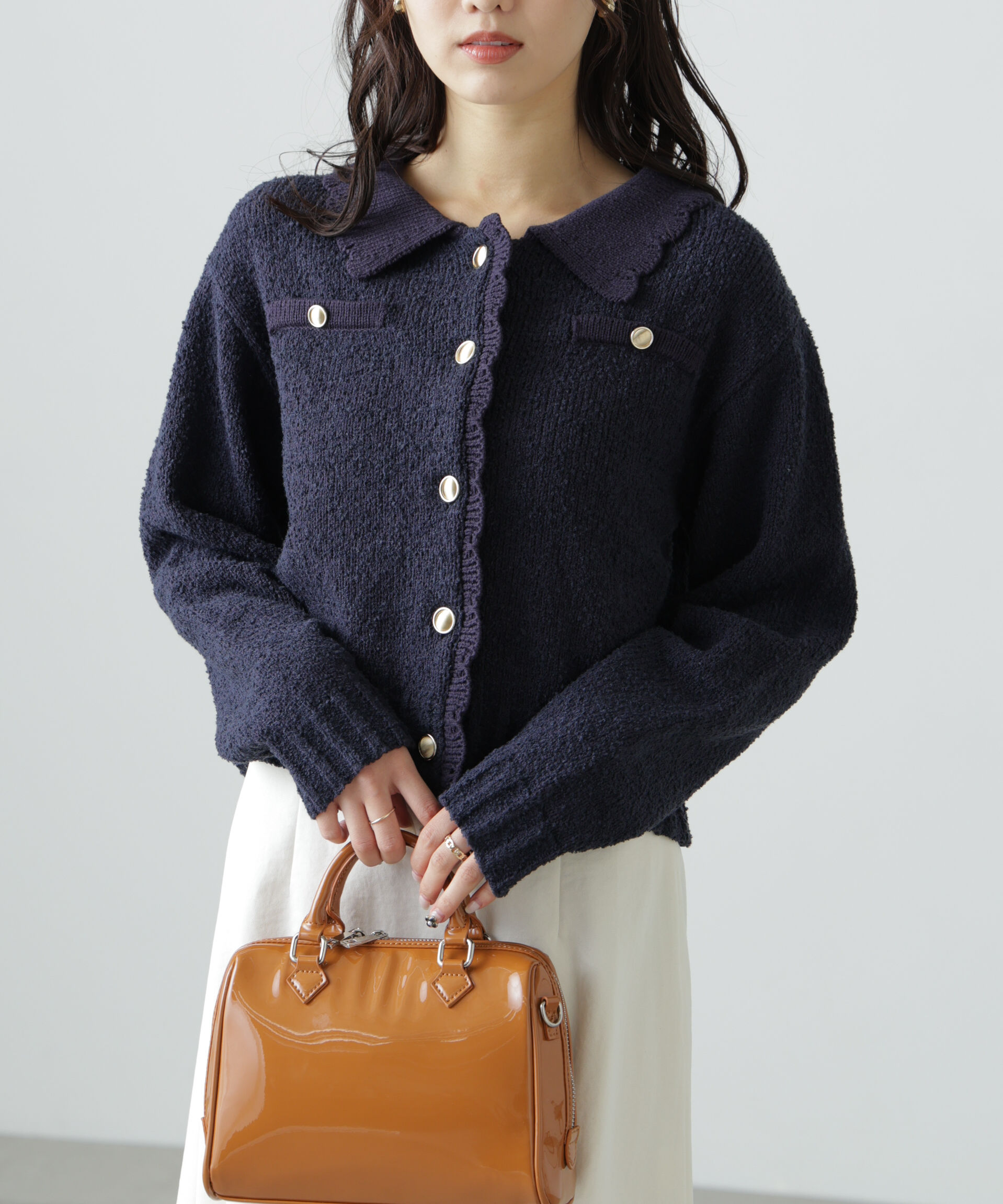  「ミニブークレツイードライクニットカーディガン」|ニット・セーター|