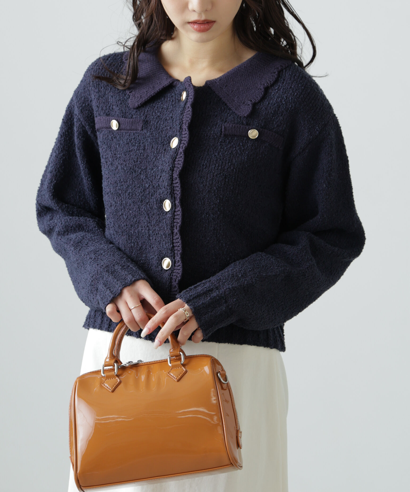  「ミニブークレツイードライクニットカーディガン」|ニット・セーター|