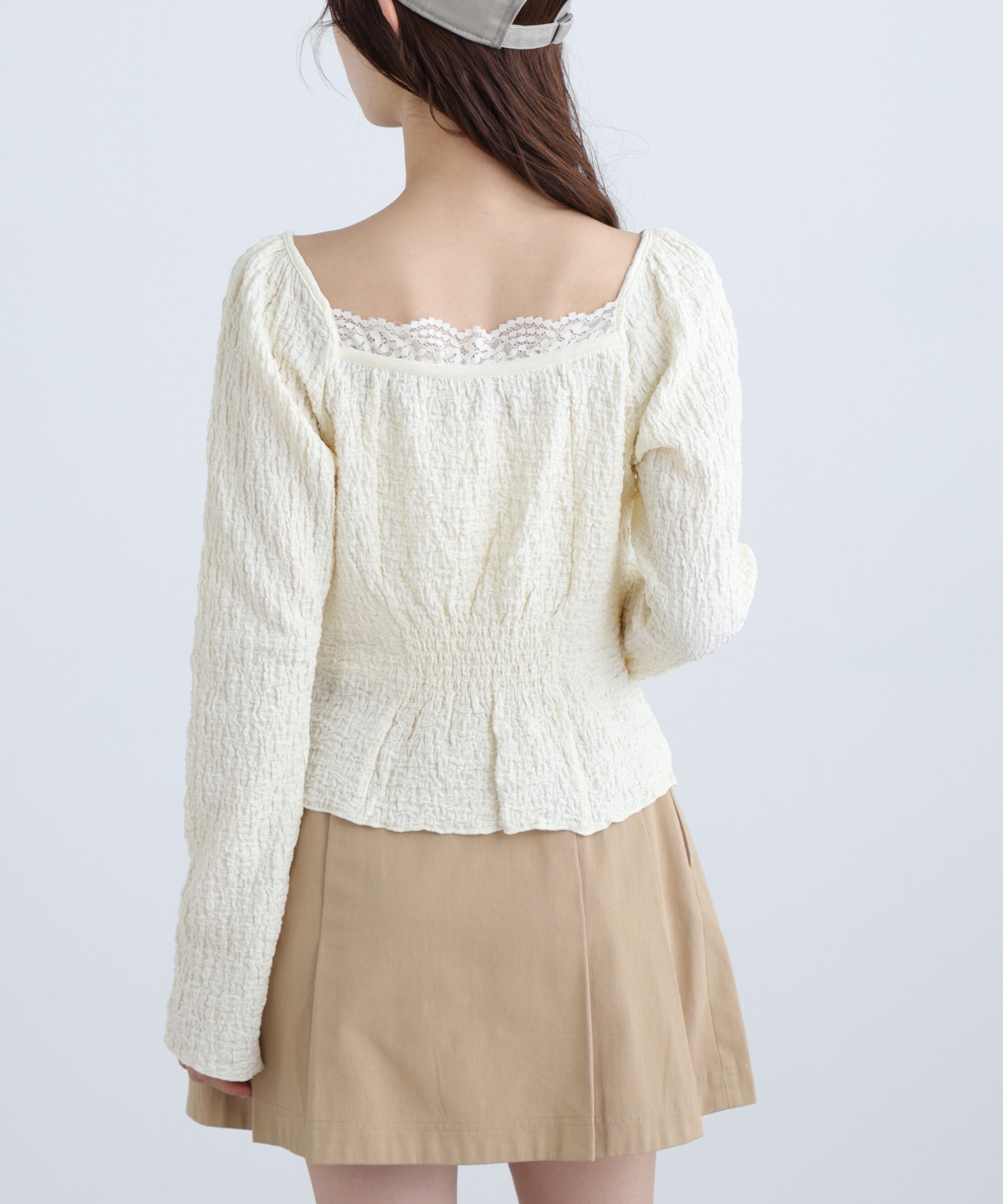  「レーストリムジャガード長袖カットソー」|Tシャツ・カットソー|