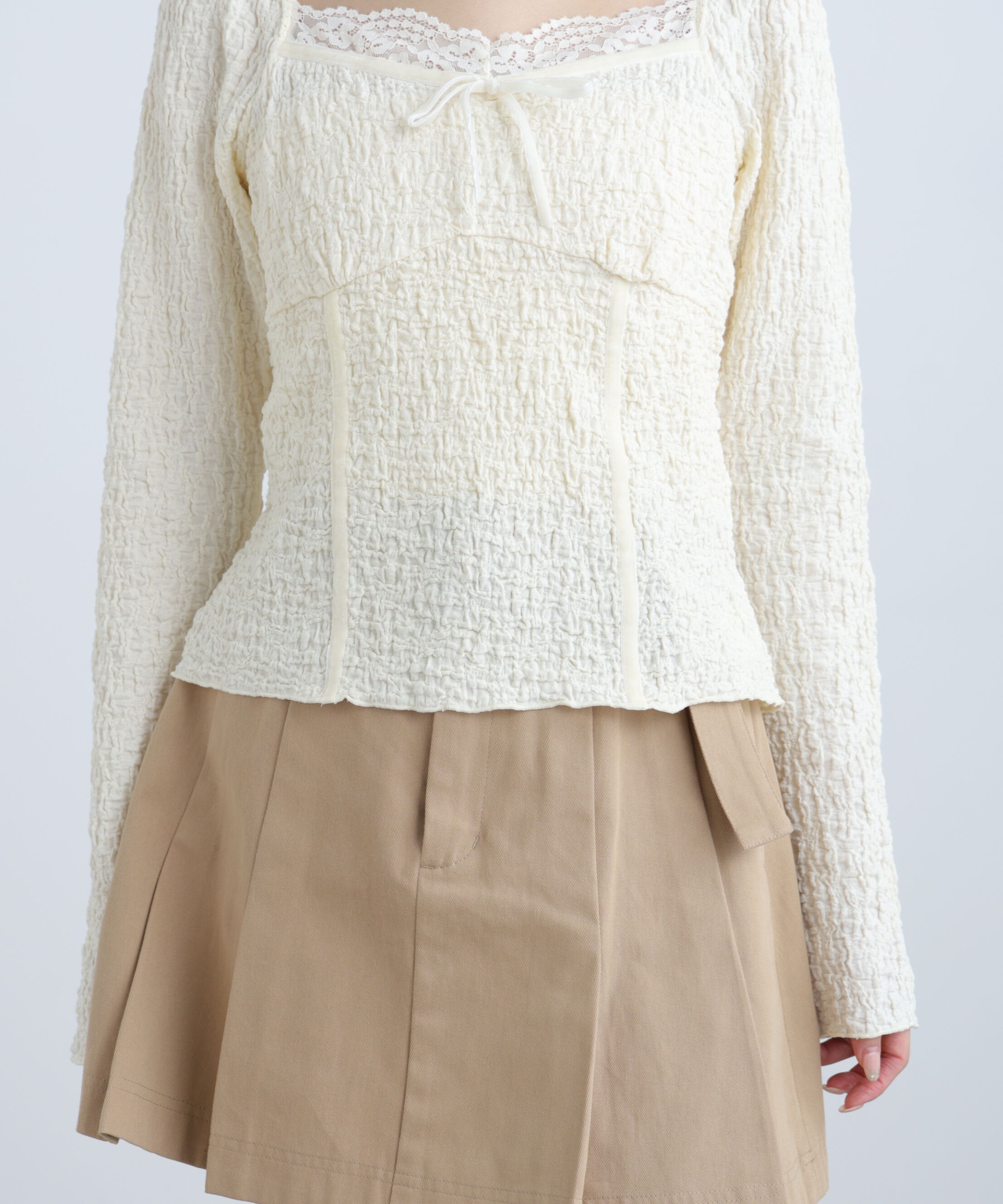  「レーストリムジャガード長袖カットソー」|Tシャツ・カットソー|