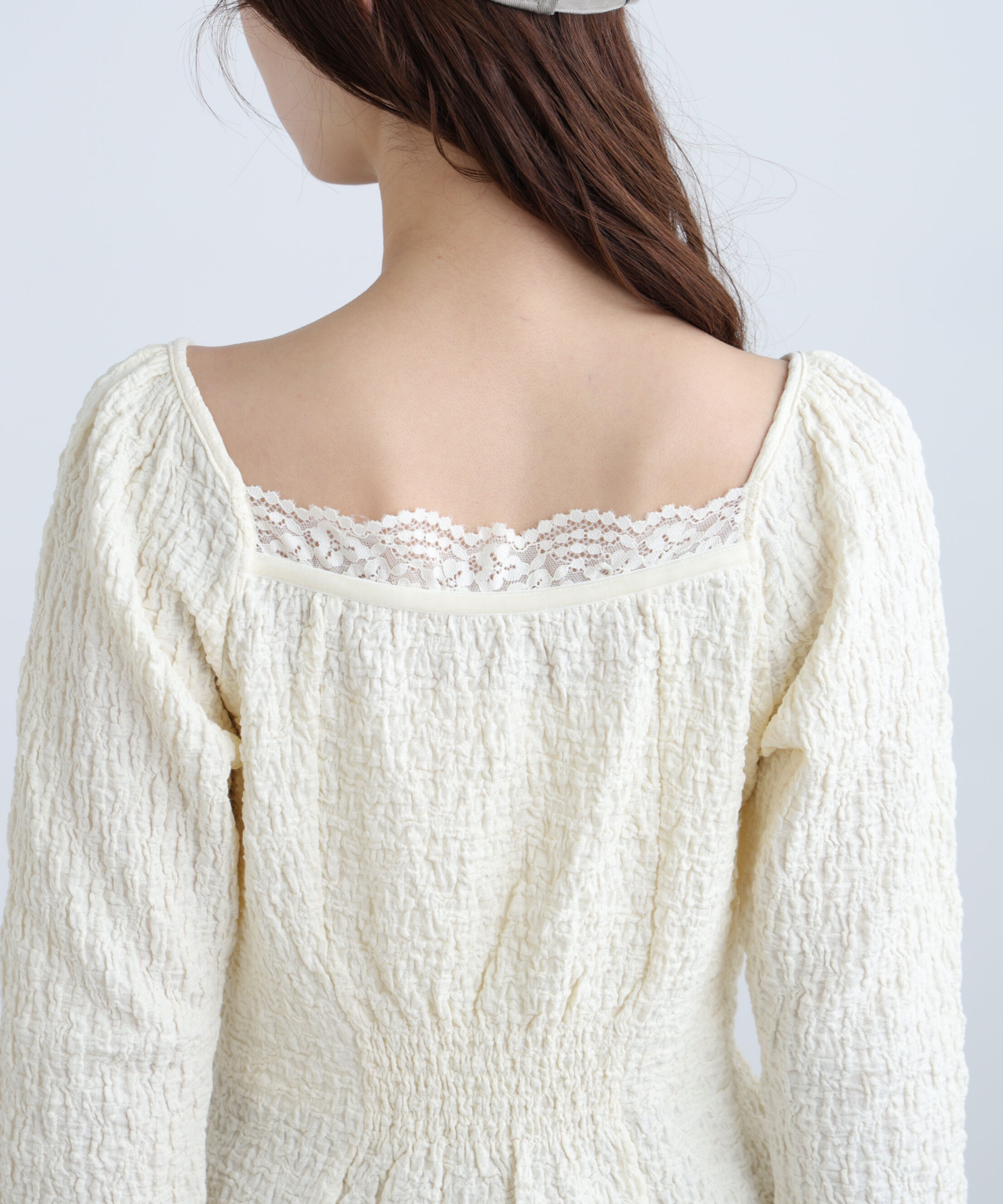  「レーストリムジャガード長袖カットソー」|Tシャツ・カットソー|