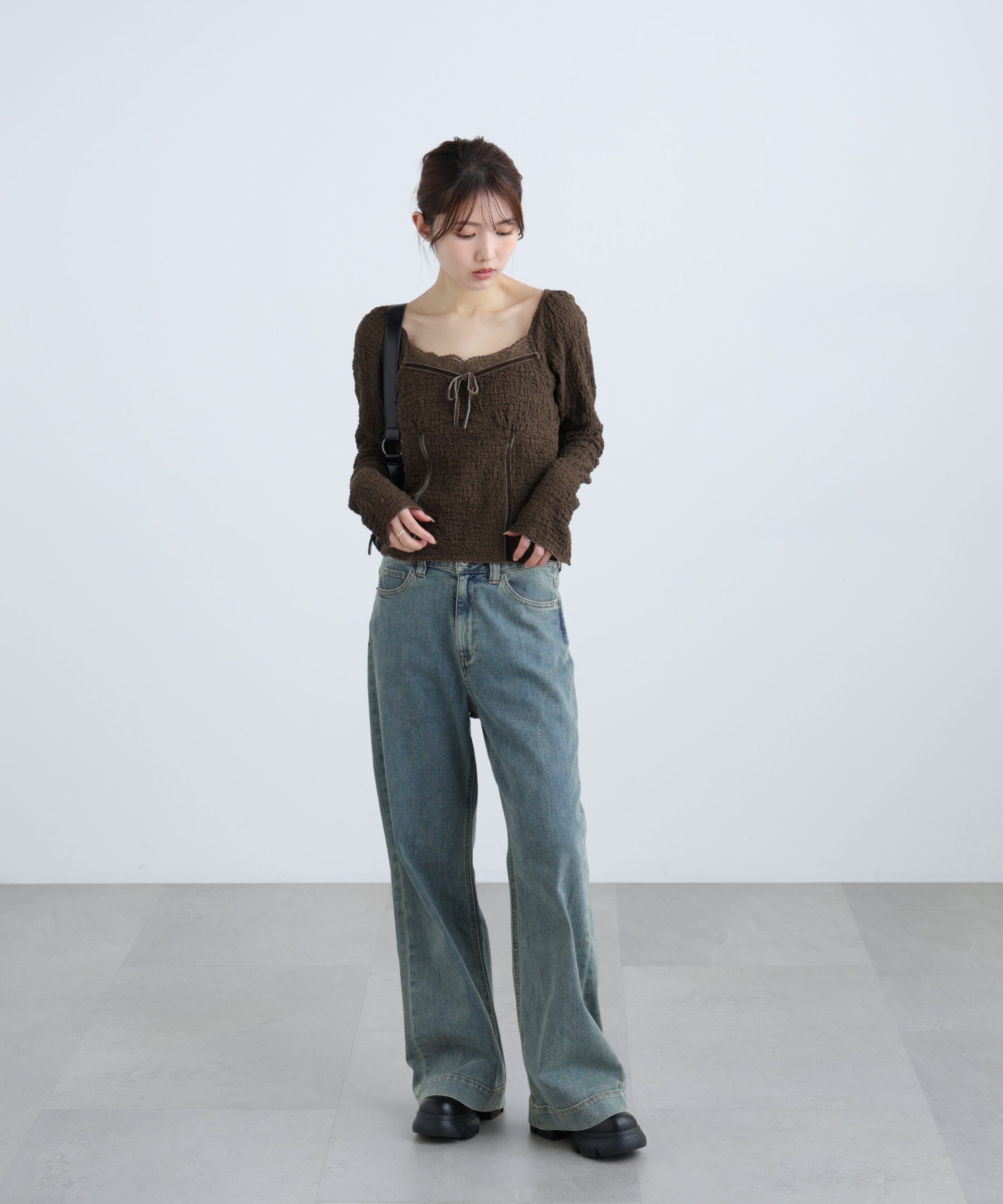  「レーストリムジャガード長袖カットソー」|Tシャツ・カットソー|