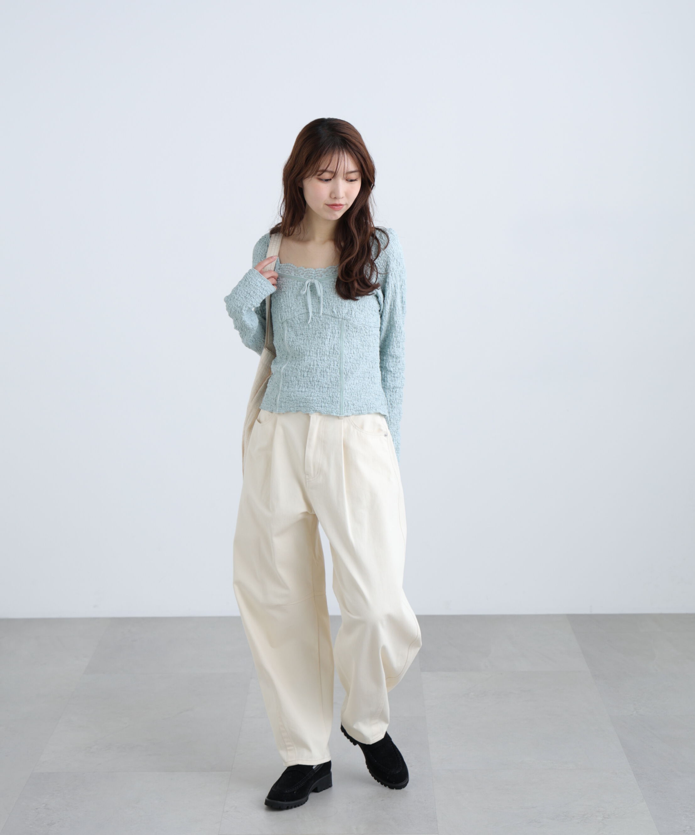  「レーストリムジャガード長袖カットソー」|Tシャツ・カットソー|