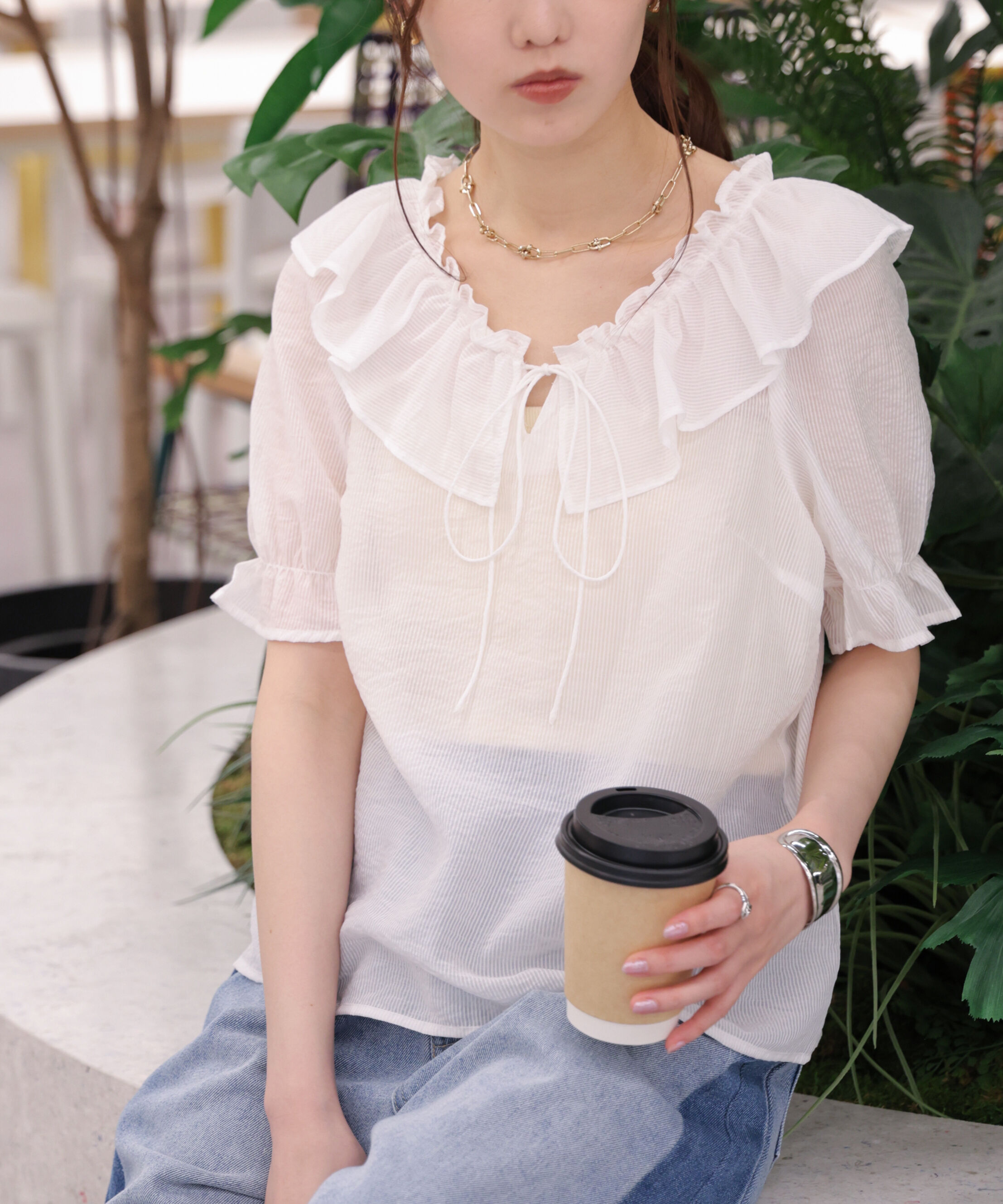  「シアーフリル半袖ブラウス」|シャツ・ブラウス|オフベースス 1