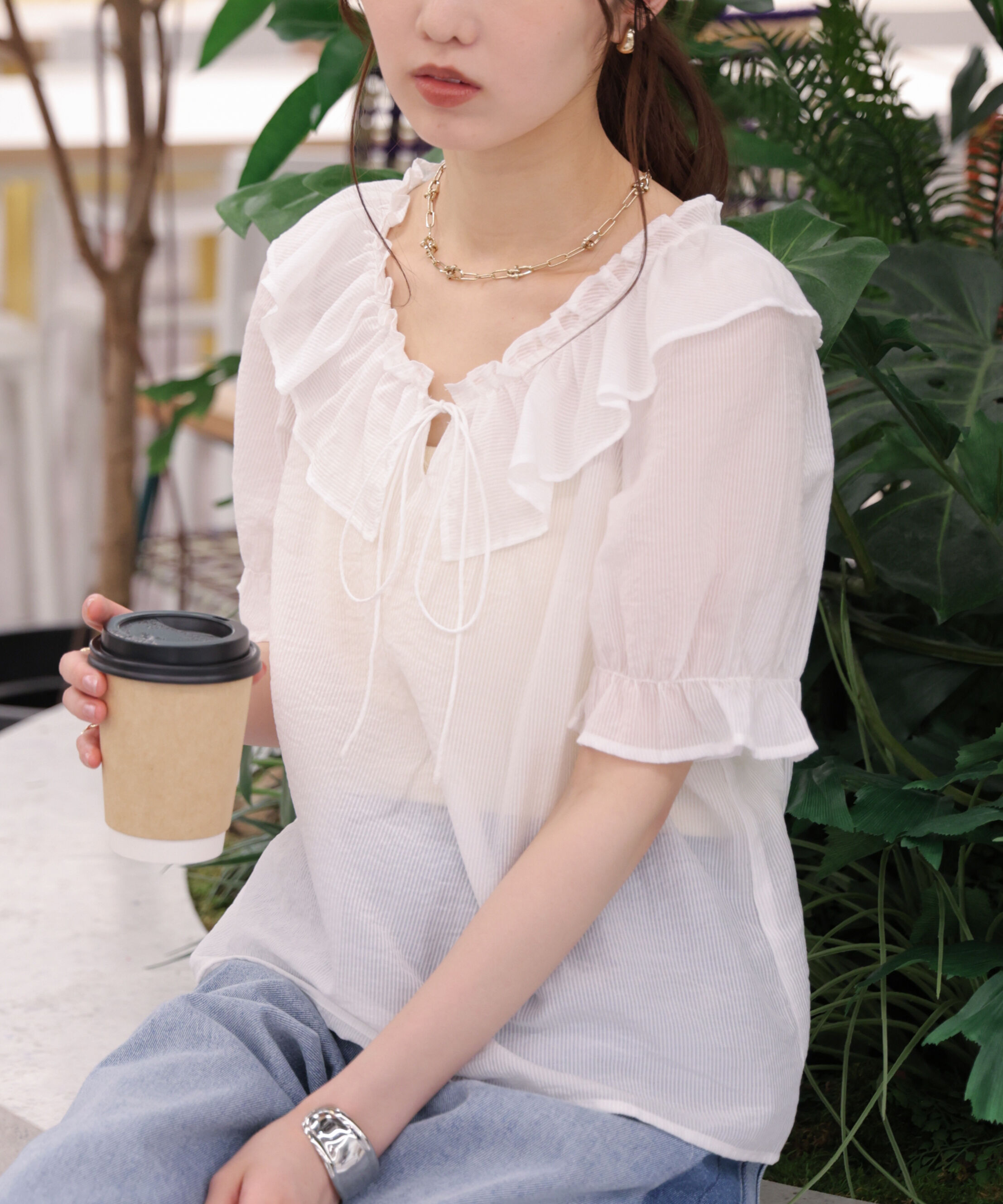  「シアーフリル半袖ブラウス」|シャツ・ブラウス|