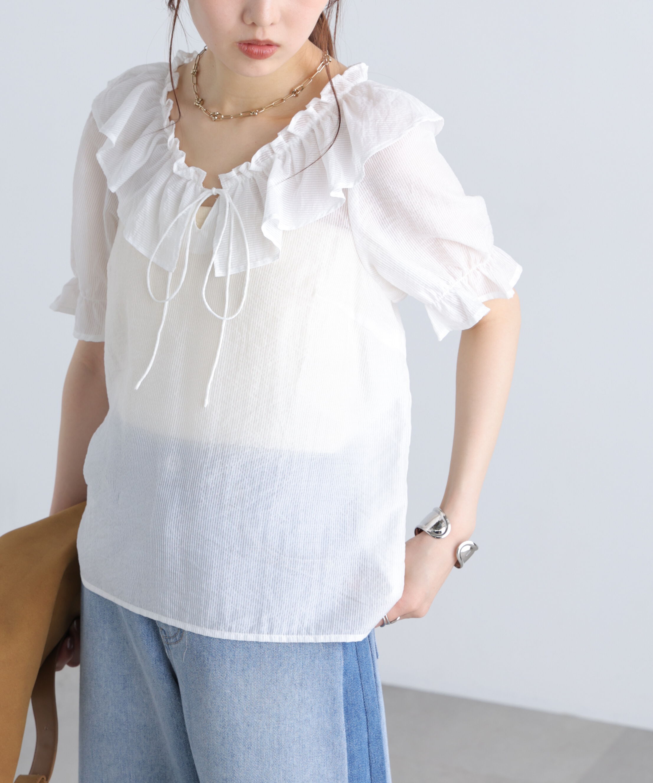 「シアーフリル半袖ブラウス」|シャツ・ブラウス|