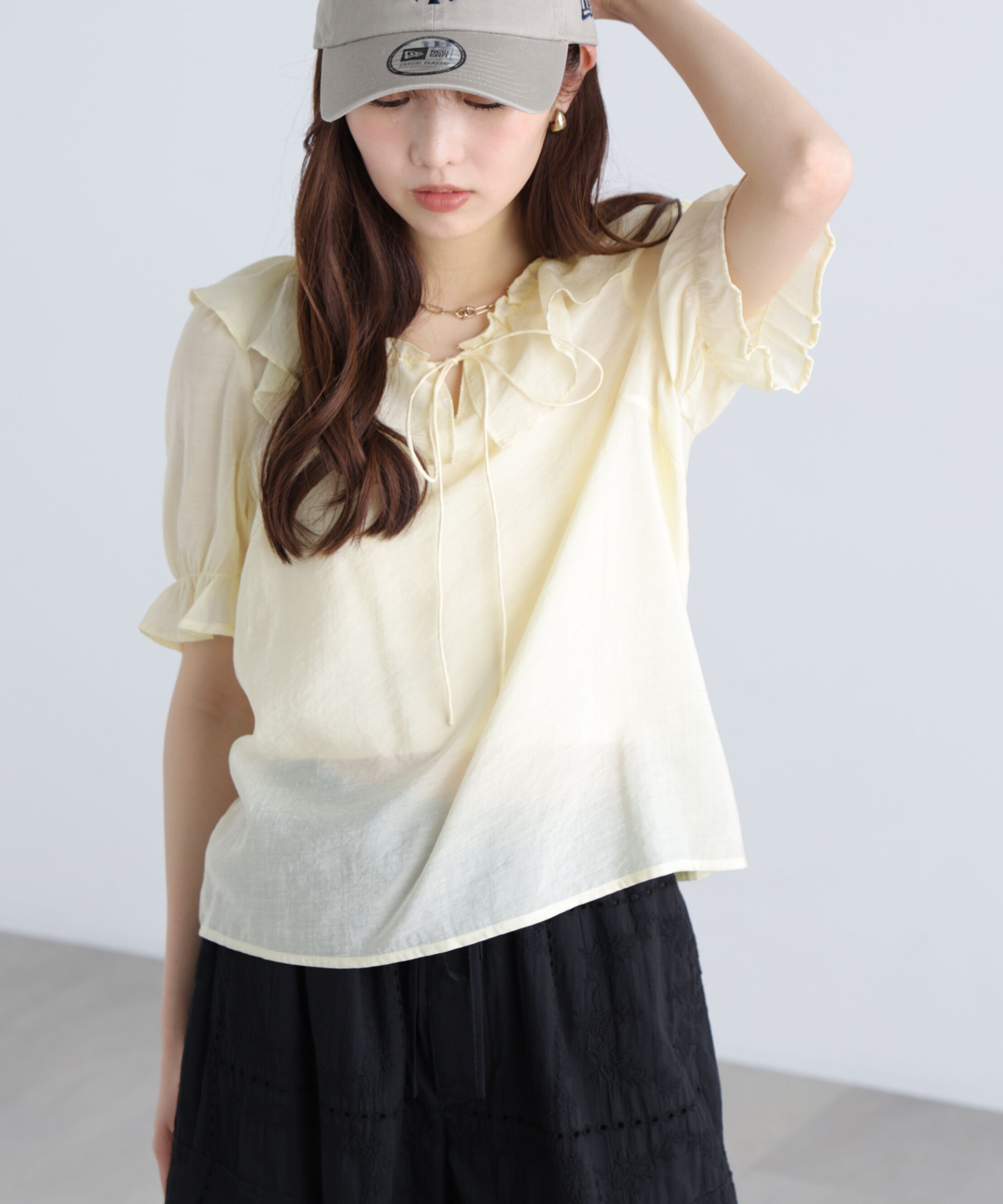  「シアーフリル半袖ブラウス」|シャツ・ブラウス|