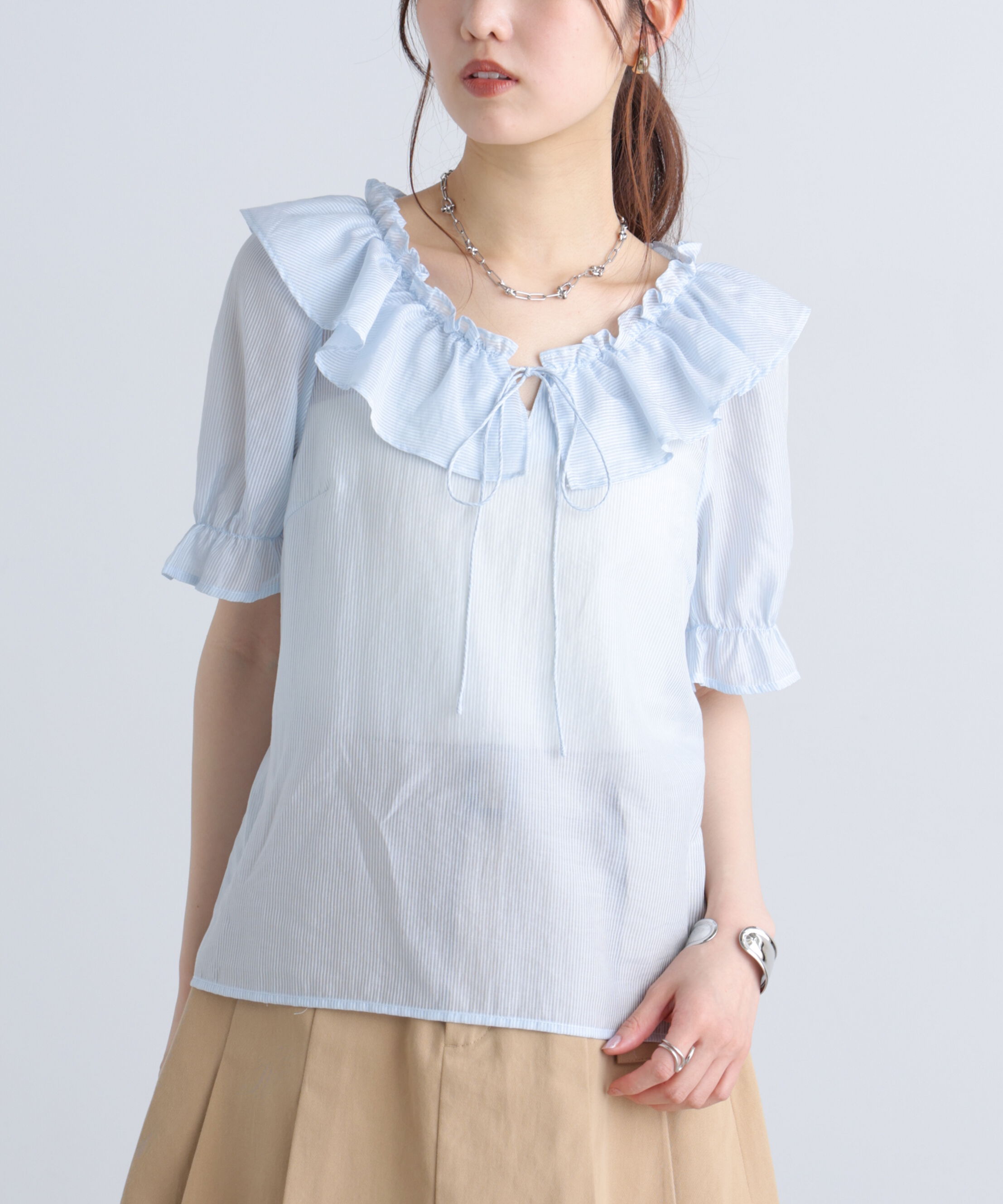  「シアーフリル半袖ブラウス」|シャツ・ブラウス|