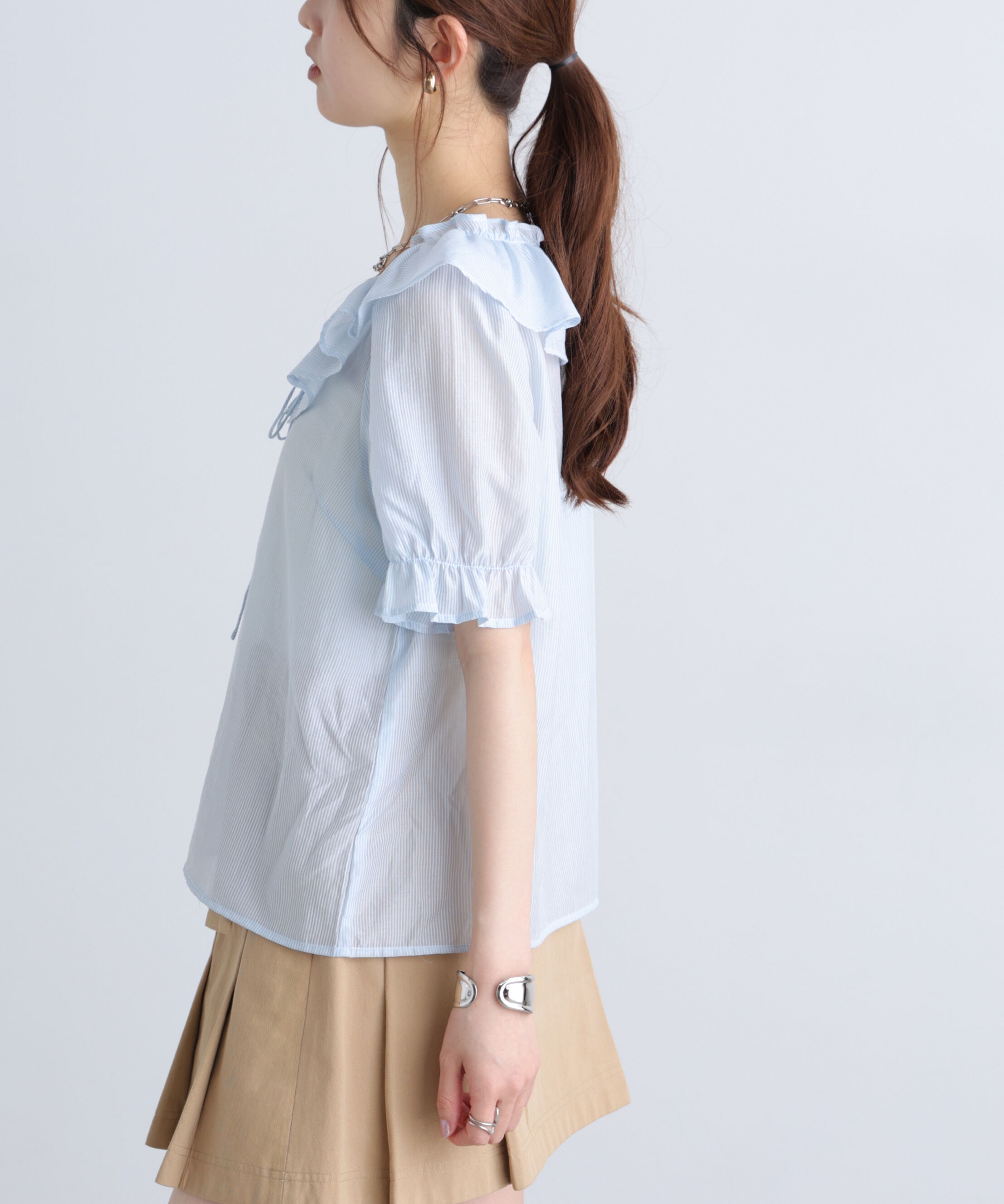  「シアーフリル半袖ブラウス」|シャツ・ブラウス|