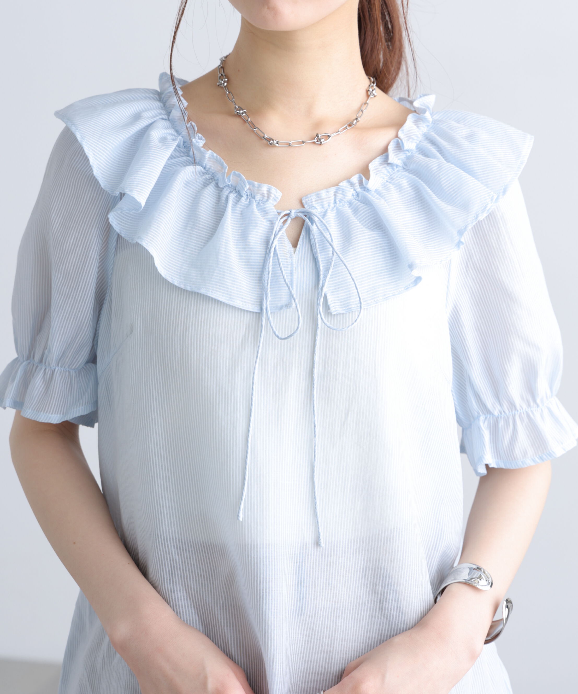  「シアーフリル半袖ブラウス」|シャツ・ブラウス|