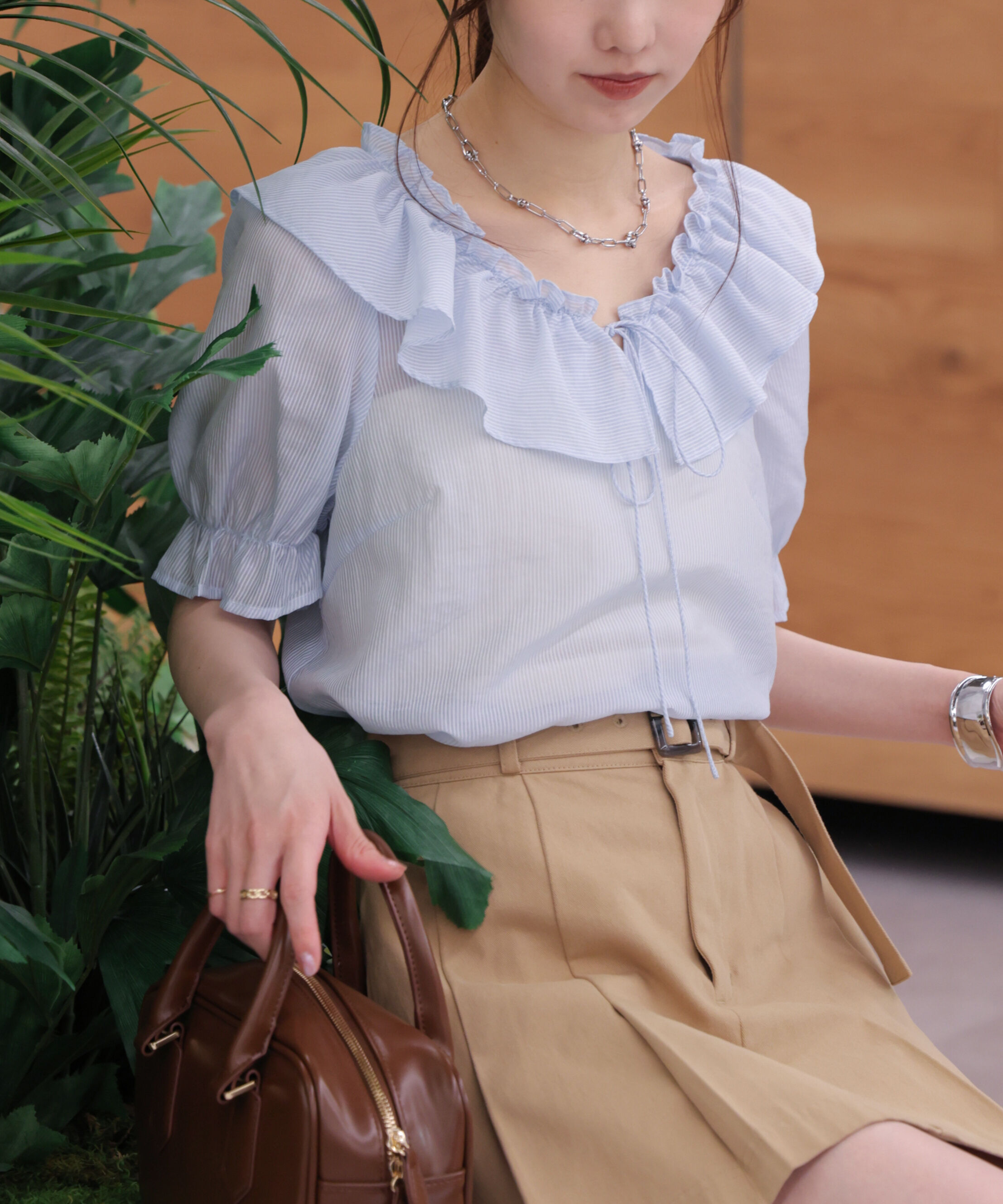  「シアーフリル半袖ブラウス」|シャツ・ブラウス|