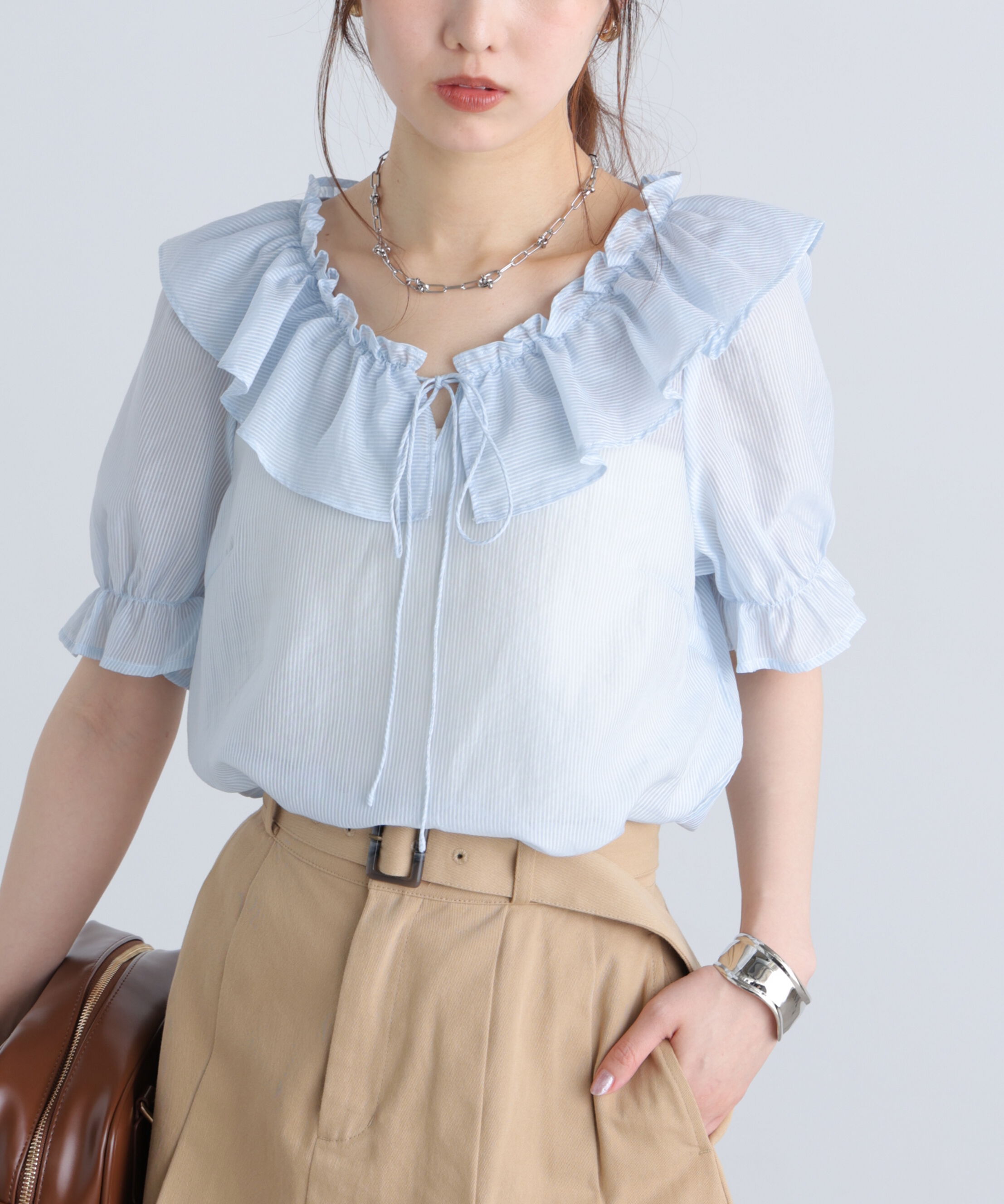  「シアーフリル半袖ブラウス」|シャツ・ブラウス|