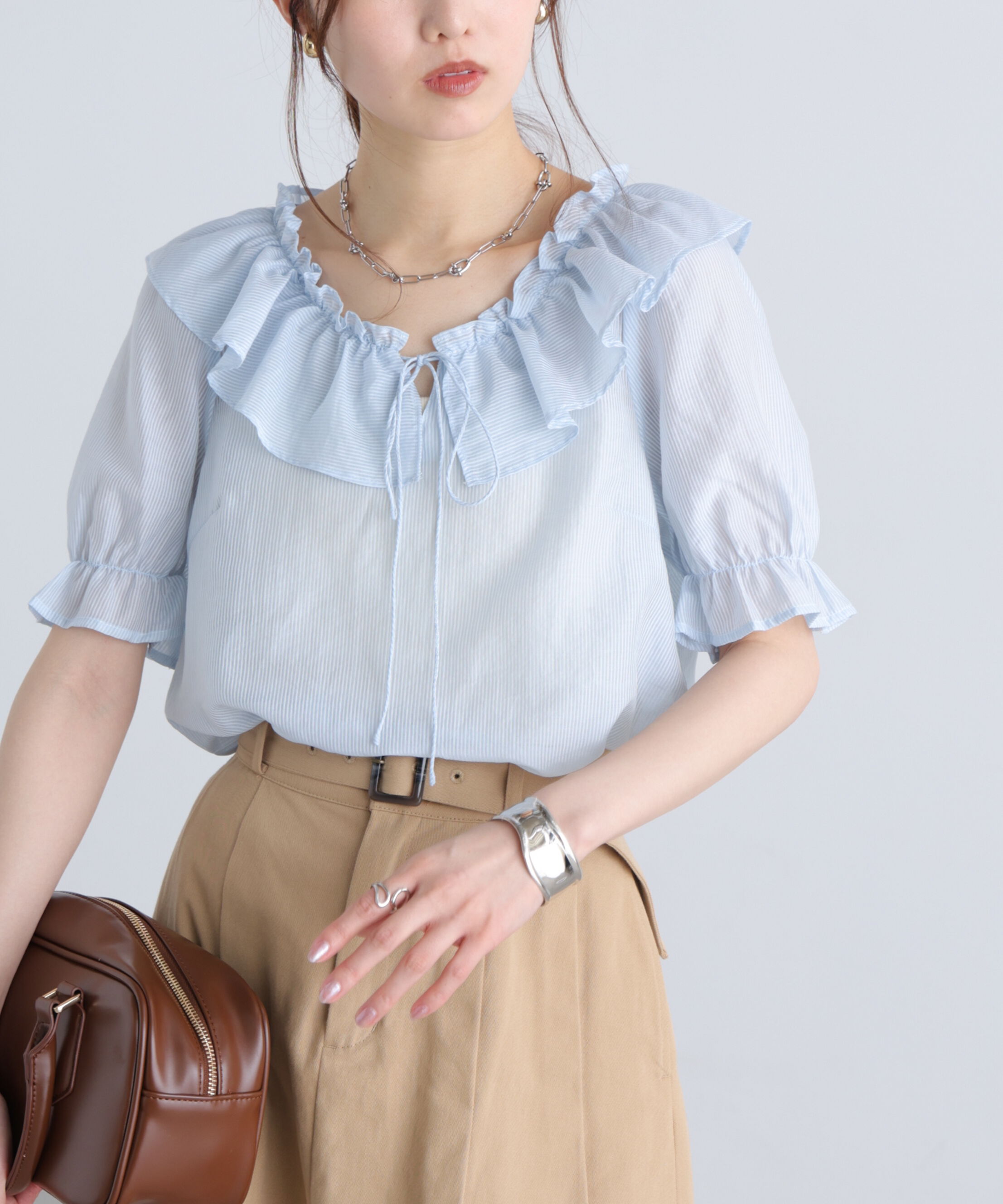  「シアーフリル半袖ブラウス」|シャツ・ブラウス|