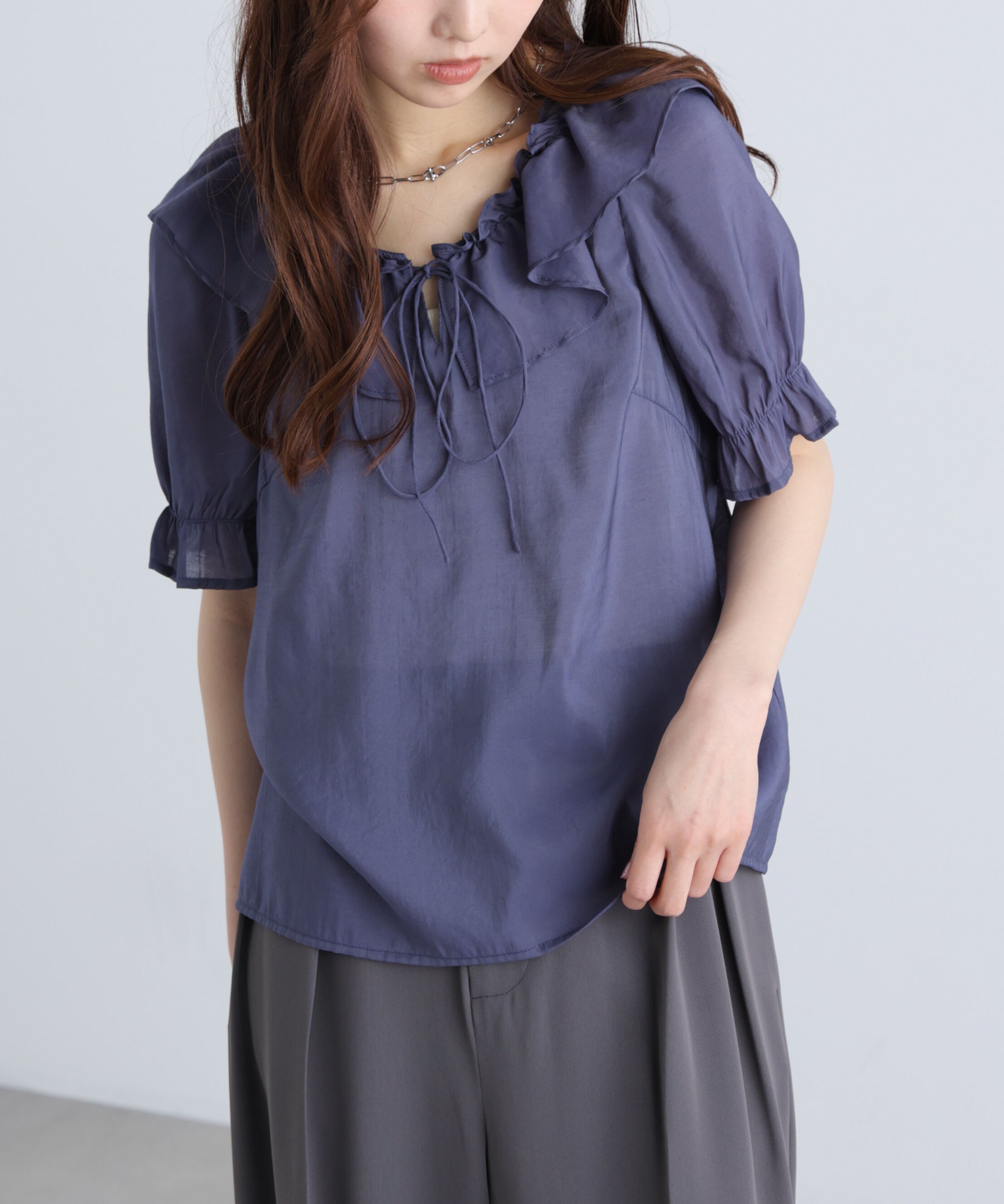  「シアーフリル半袖ブラウス」|シャツ・ブラウス|