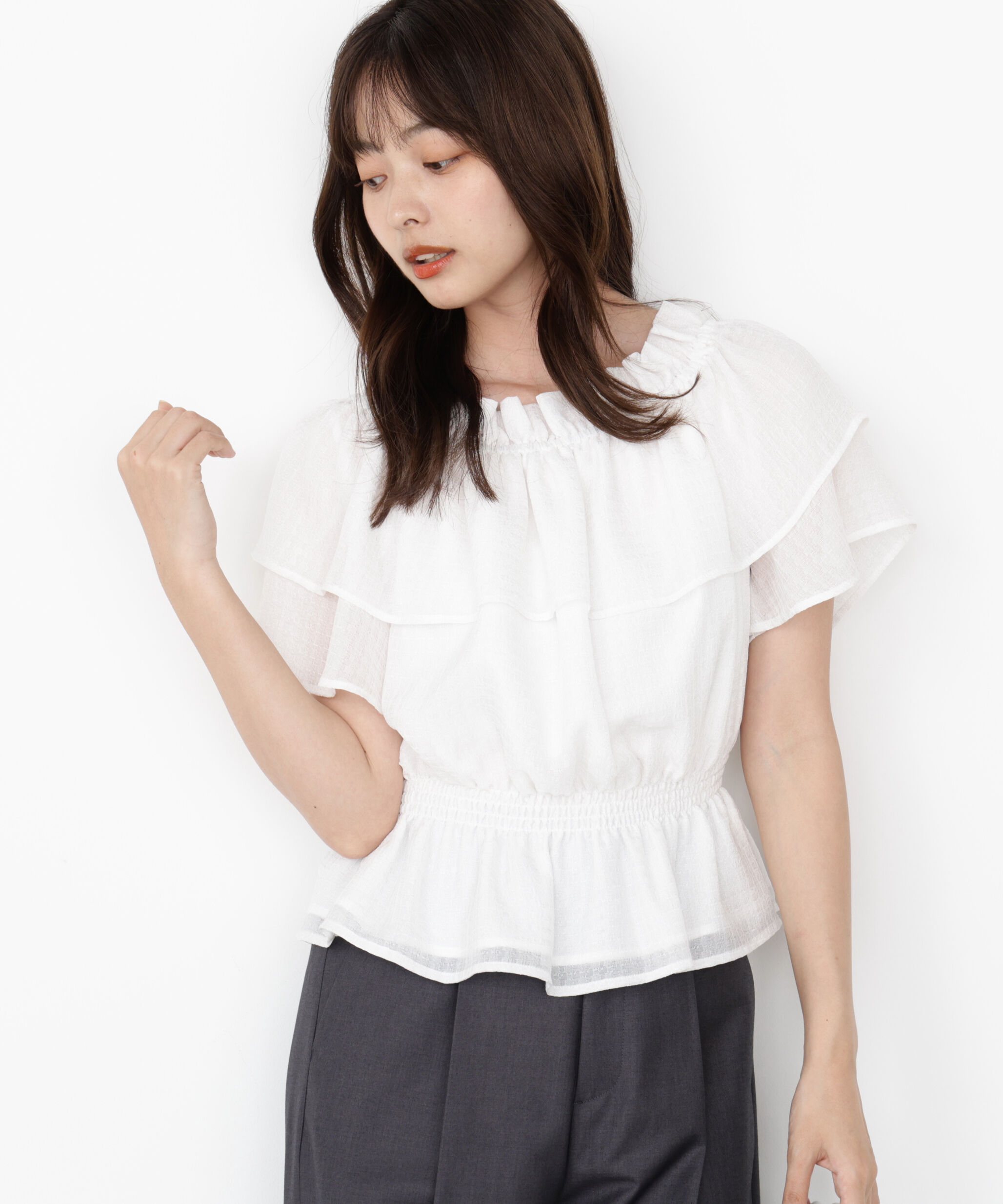 PROPORTION BODY DRESSING「＜ウォッシャブル＞2wayギャザーペプラムブラウス」|シャツ・ブラウス|