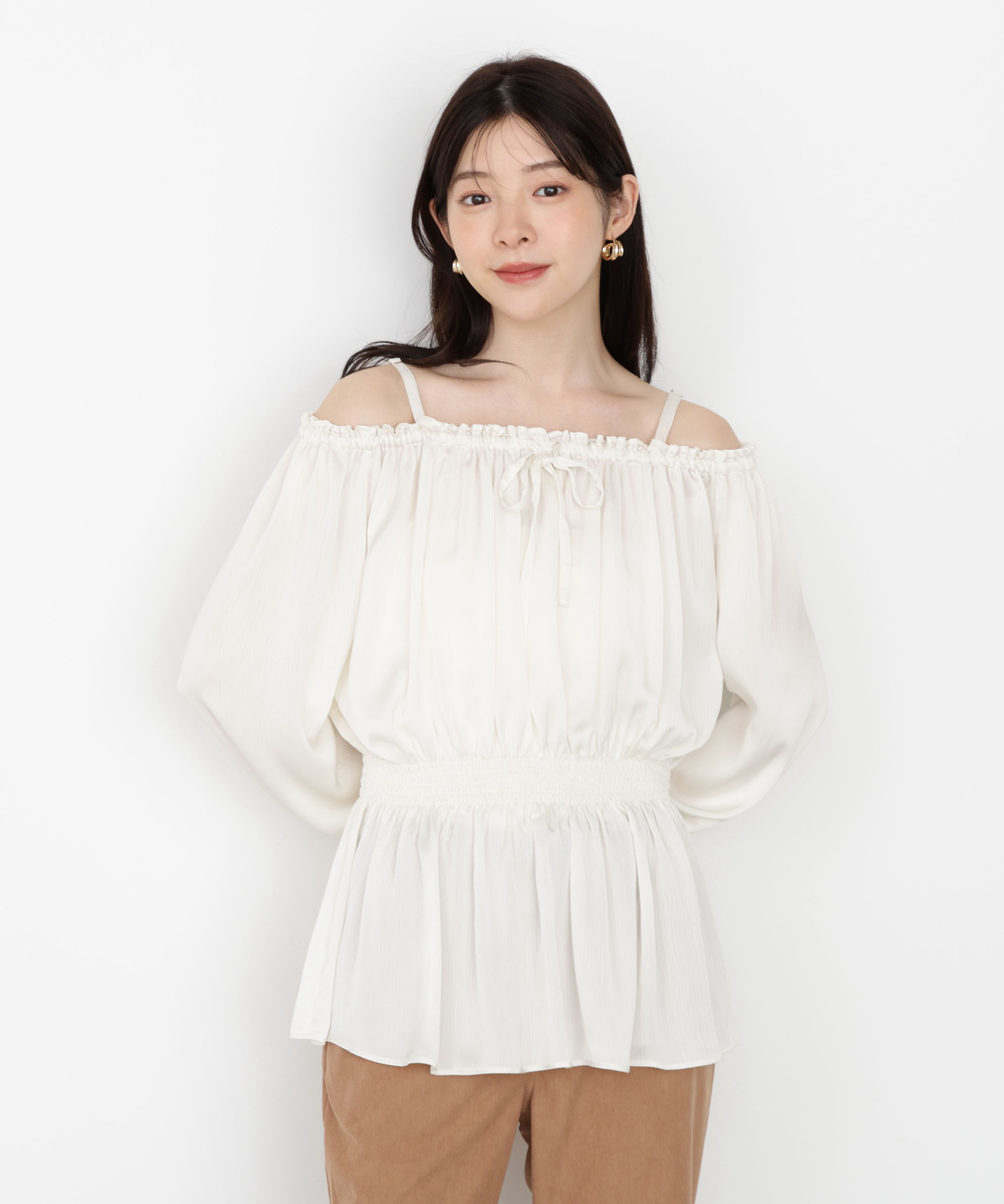 PROPORTION BODY DRESSING「《EDIT COLOGNE》＜ウォッシャブル＞リボン付きオフショルブラウス 25AW」|シャツ・ブラウス|