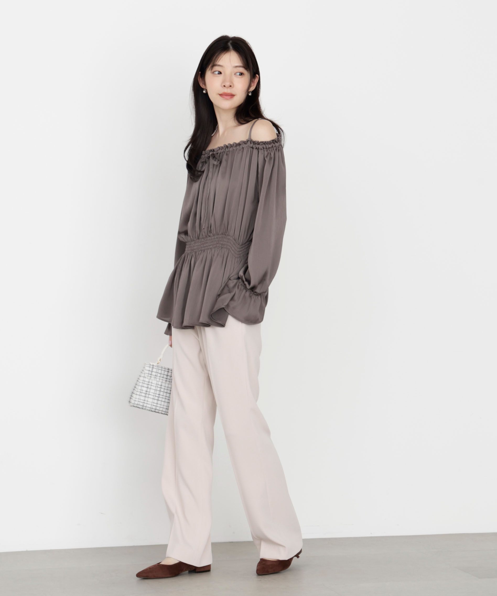 PROPORTION BODY DRESSING「《EDIT COLOGNE》＜ウォッシャブル＞リボン付きオフショルブラウス 25AW」|シャツ・ブラウス|