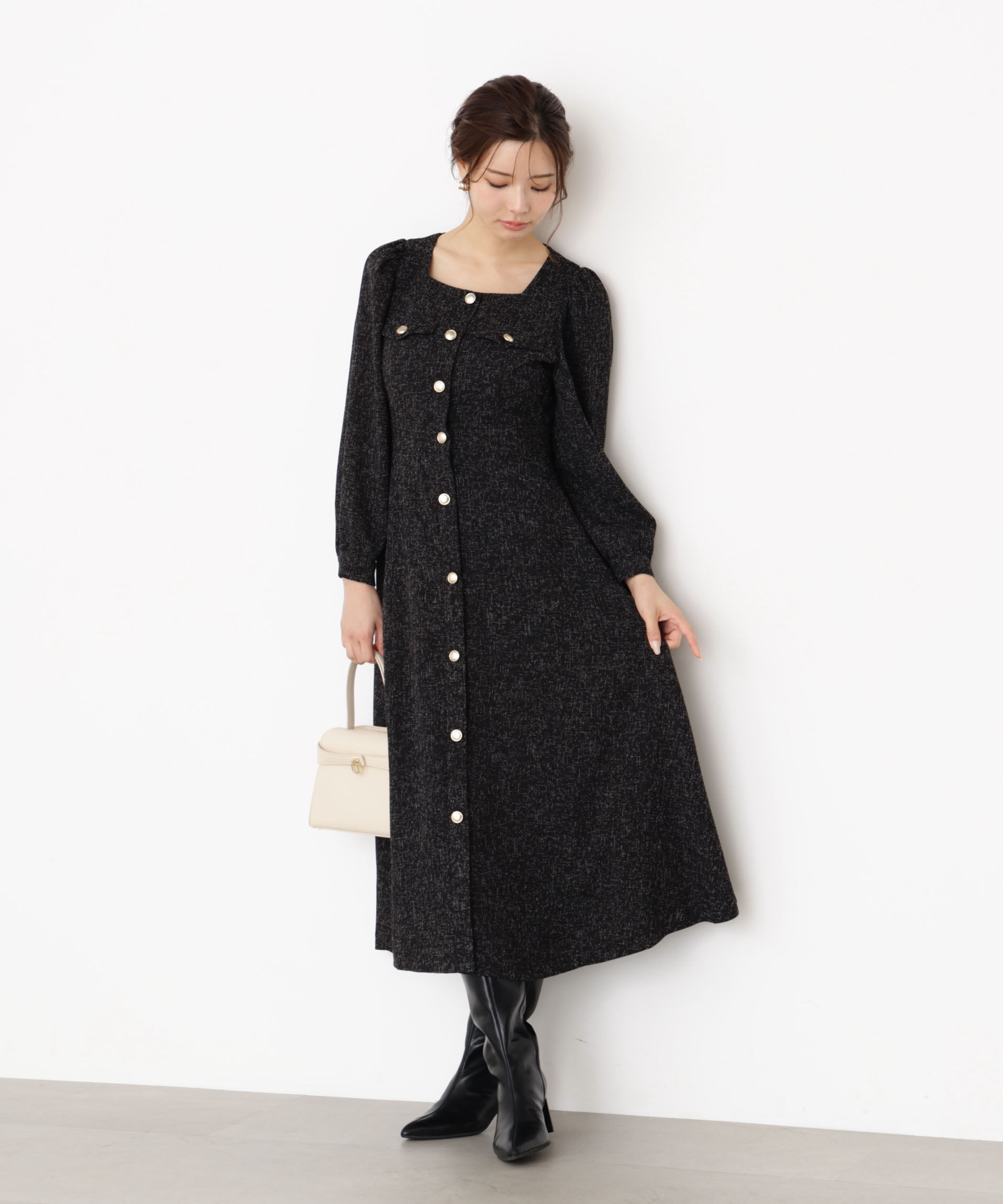 PROPORTION BODY DRESSING「フロント釦ツイードワンピース 25AW」|ワンピース|