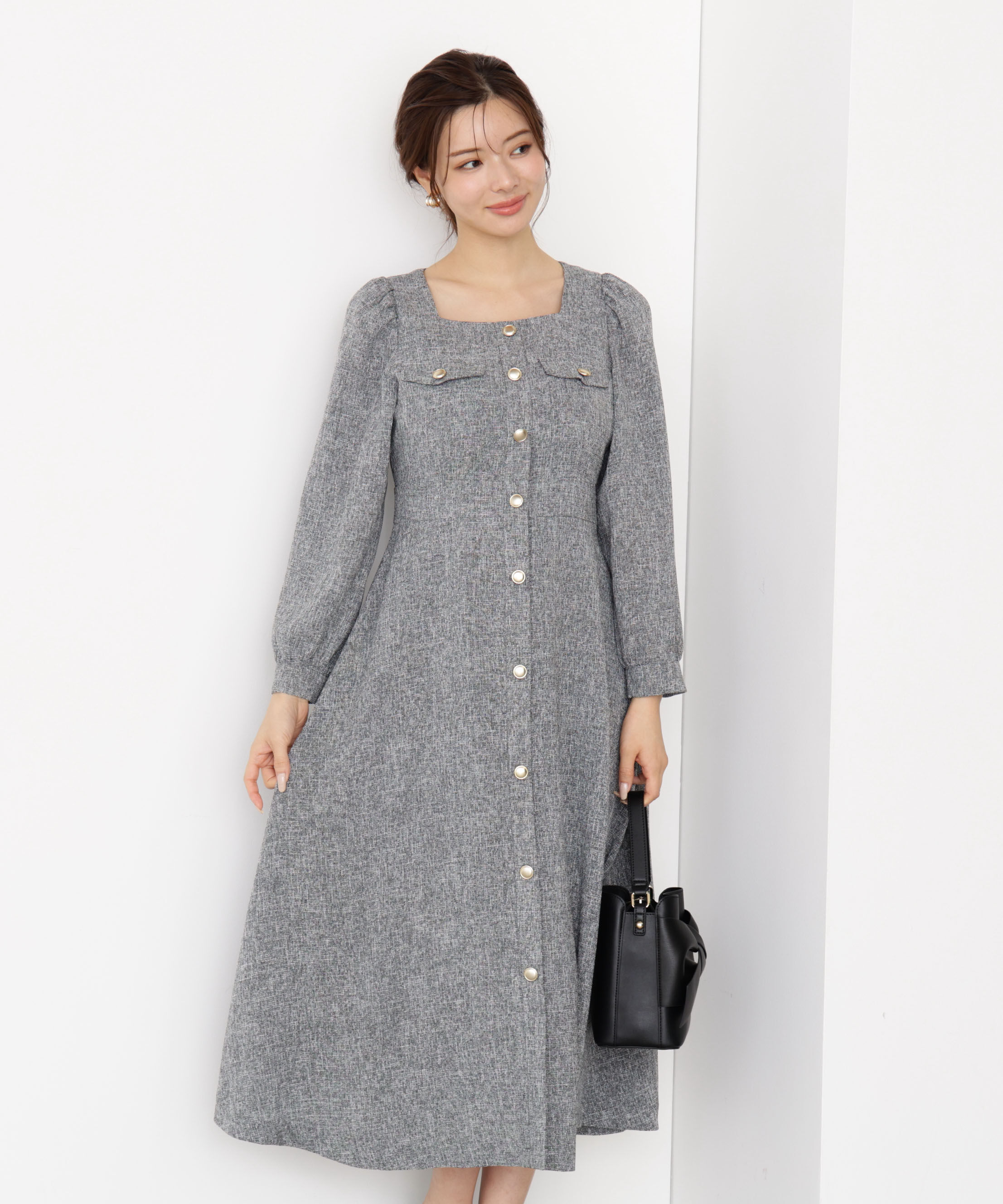 PROPORTION BODY DRESSING「フロント釦ツイードワンピース 25AW」|ワンピース|