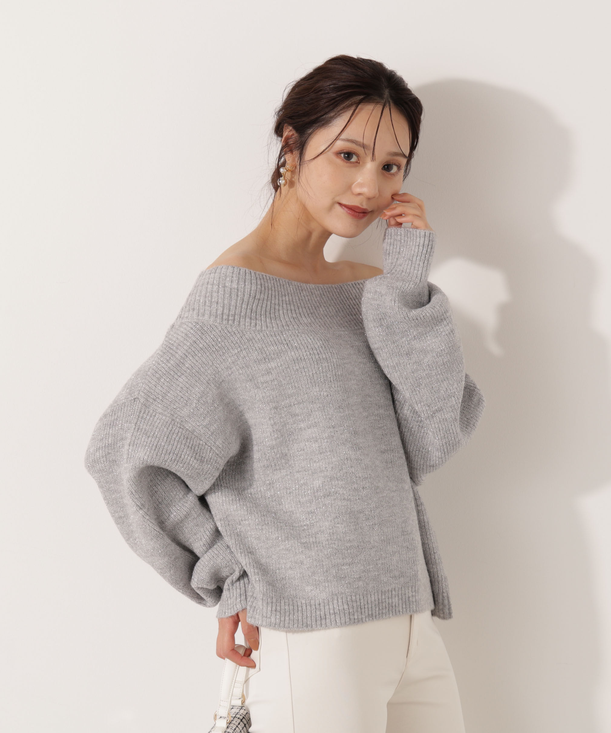 PROPORTION BODY DRESSING「ラメ入りオフショル畔ニット 25AW」|ニット・セーター|