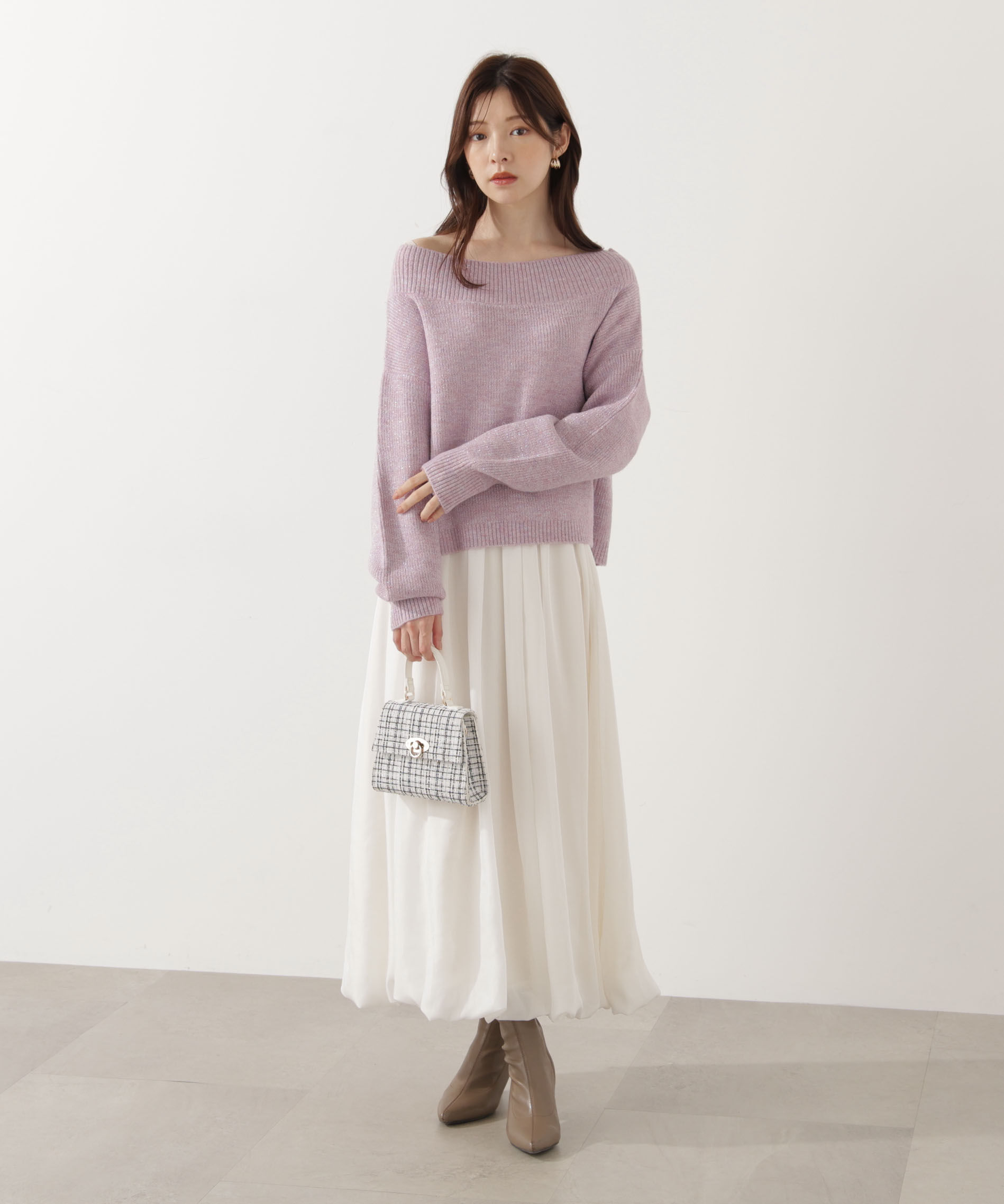 PROPORTION BODY DRESSING「ラメ入りオフショル畔ニット 25AW」|ニット・セーター|