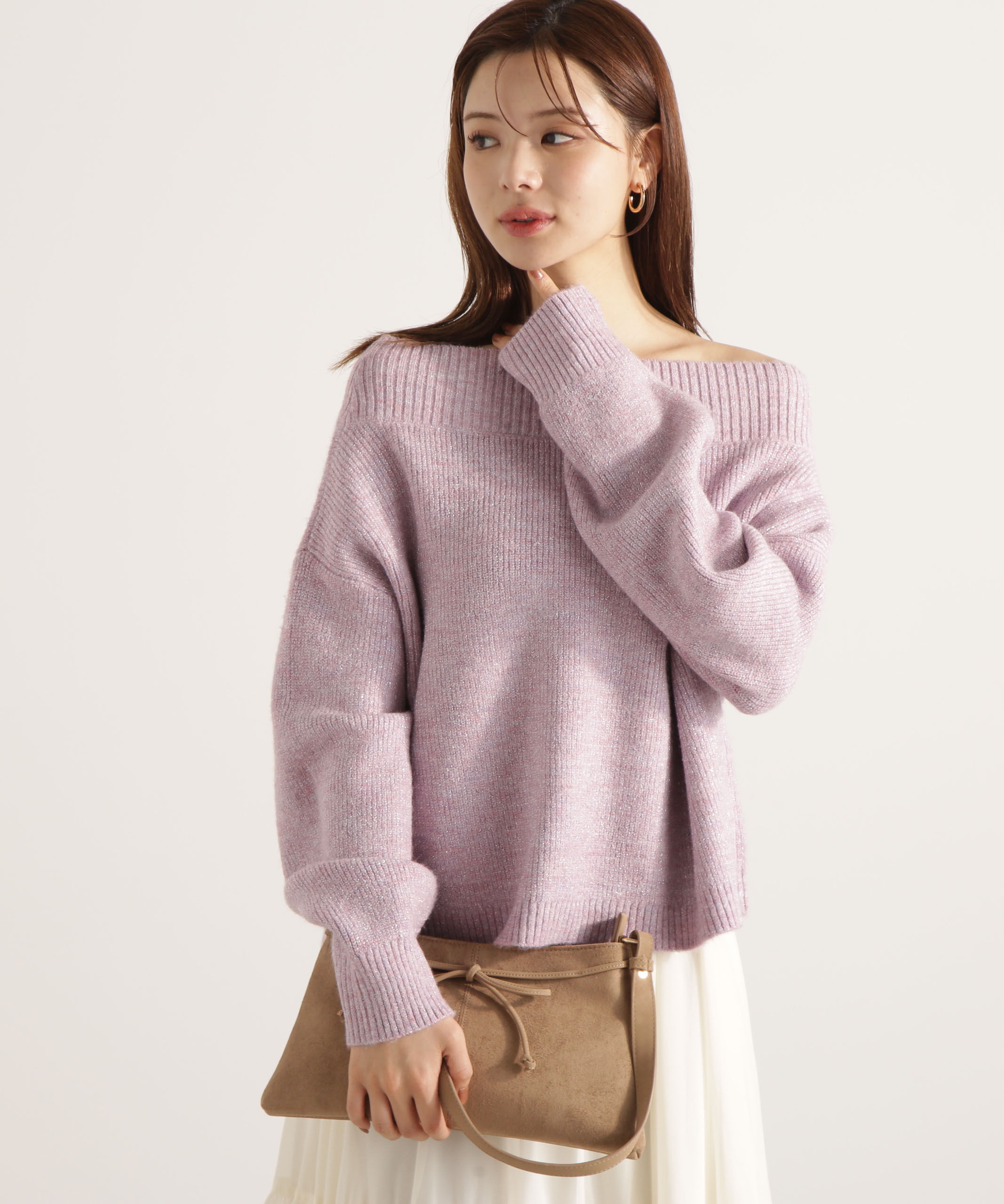 PROPORTION BODY DRESSING「ラメ入りオフショル畔ニット 25AW」|ニット・セーター|