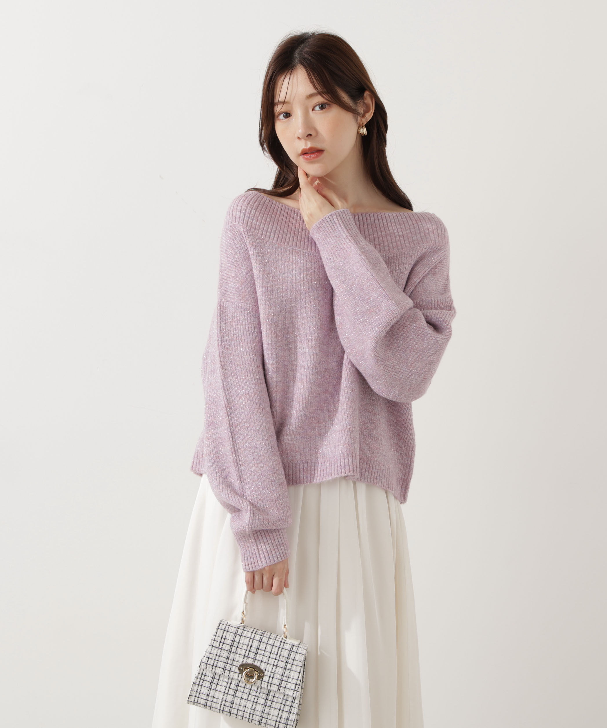 PROPORTION BODY DRESSING「ラメ入りオフショル畔ニット 25AW」|ニット・セーター|