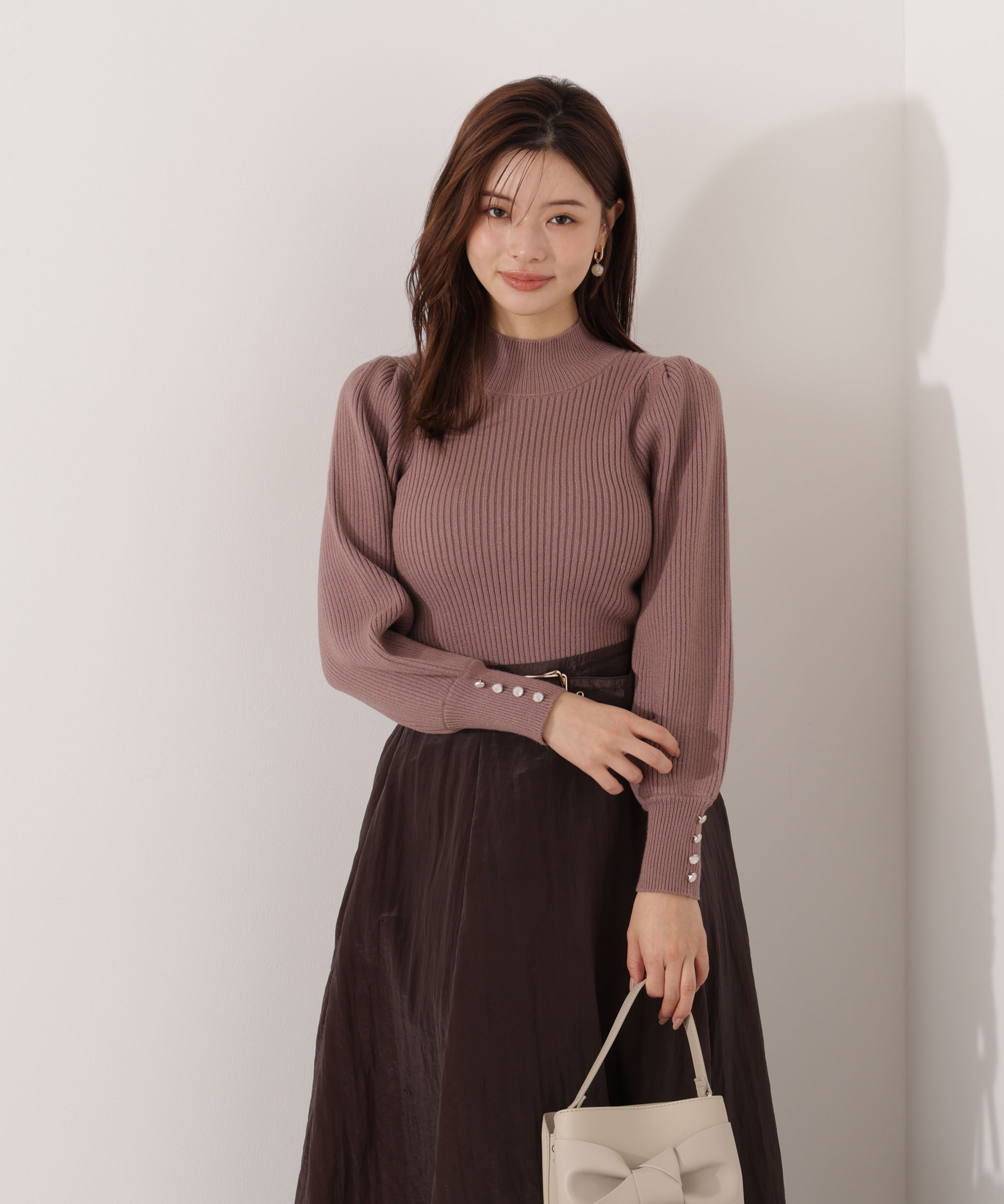PROPORTION BODY DRESSING「＜ハンドウォッシャブル＞ハイネックボリュームスリーブニット 25AW」|ニット・セーター|ブラウン