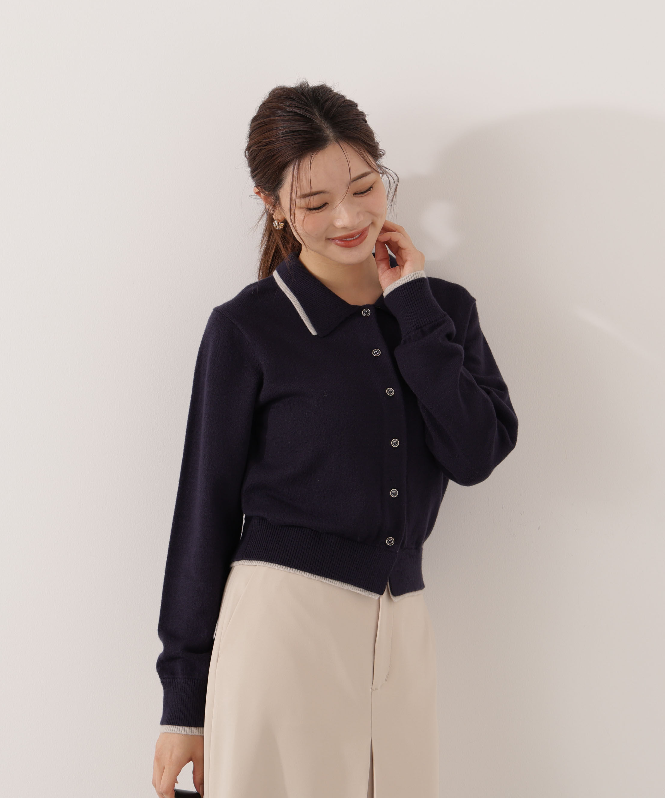 PROPORTION BODY DRESSING「＜ウォッシャブル＞ポロレイヤード風ニット」|カーディガン|