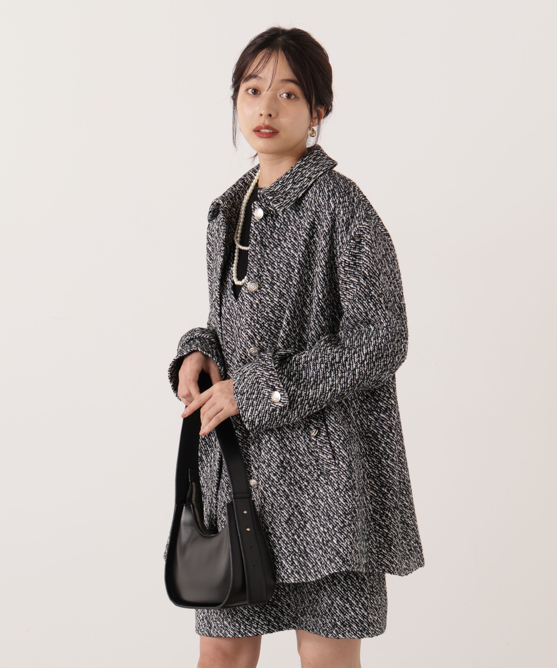 PROPORTION BODY DRESSING「金ボタン付きツイードミドルジャケット 25AW」|ブルゾン・スタジャン|