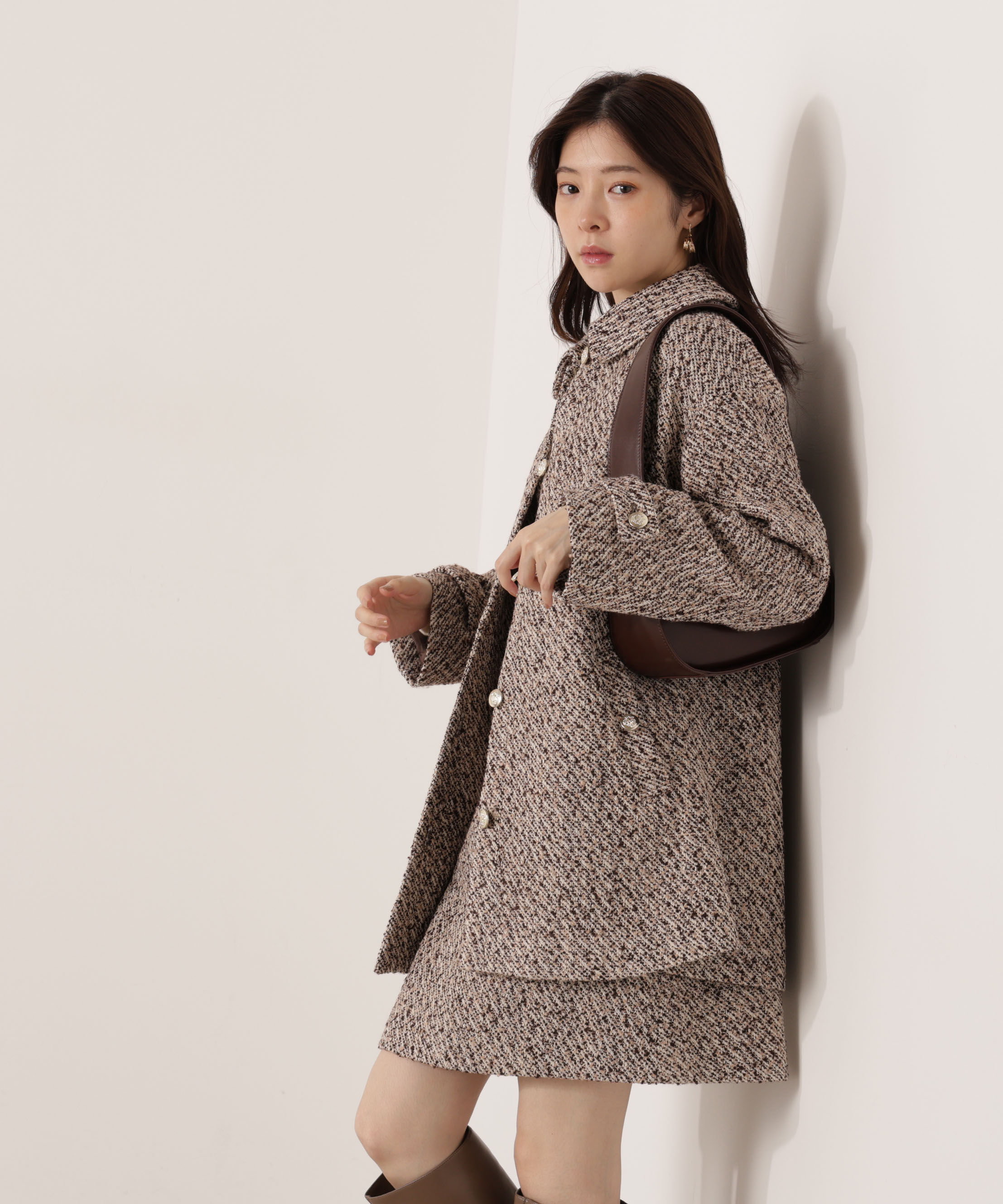 PROPORTION BODY DRESSING「金ボタン付きツイードミドルジャケット 25AW」|ブルゾン・スタジャン|