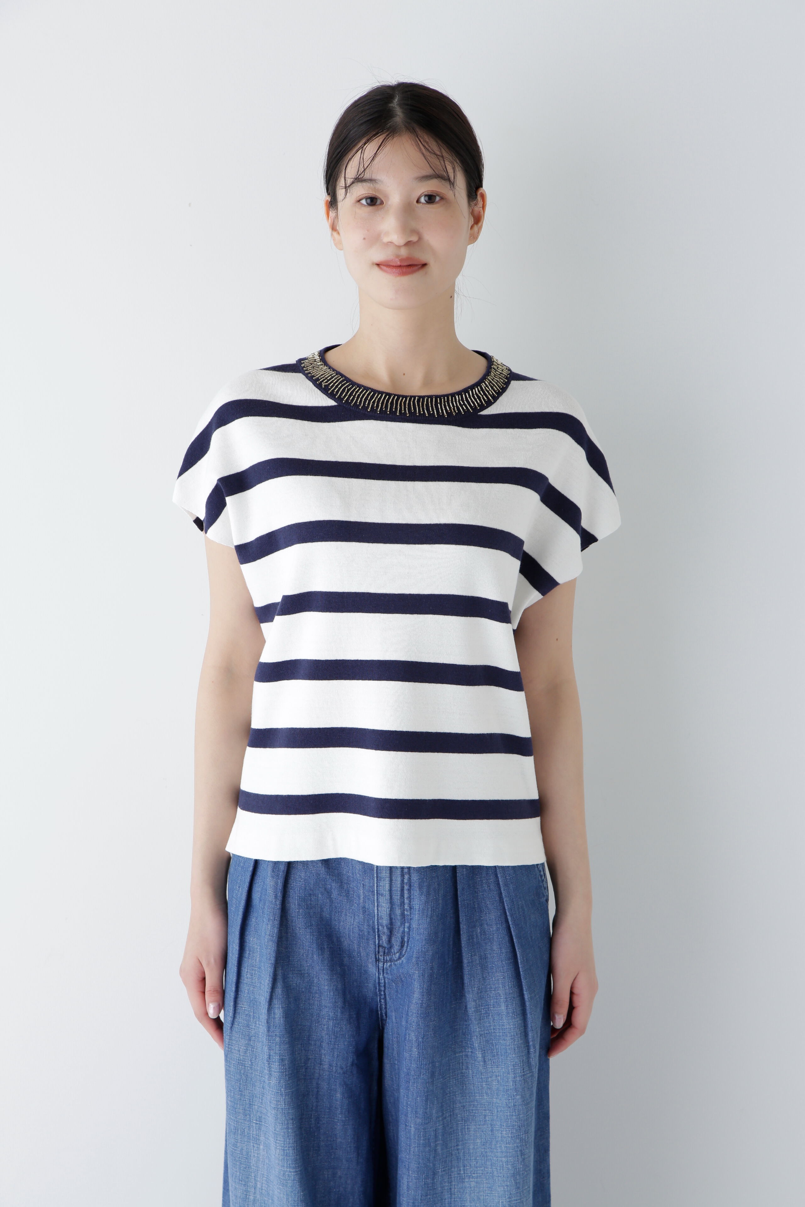  「◆【ウォッシャブル】ビジューボーダーニット」|ニット・セーター|