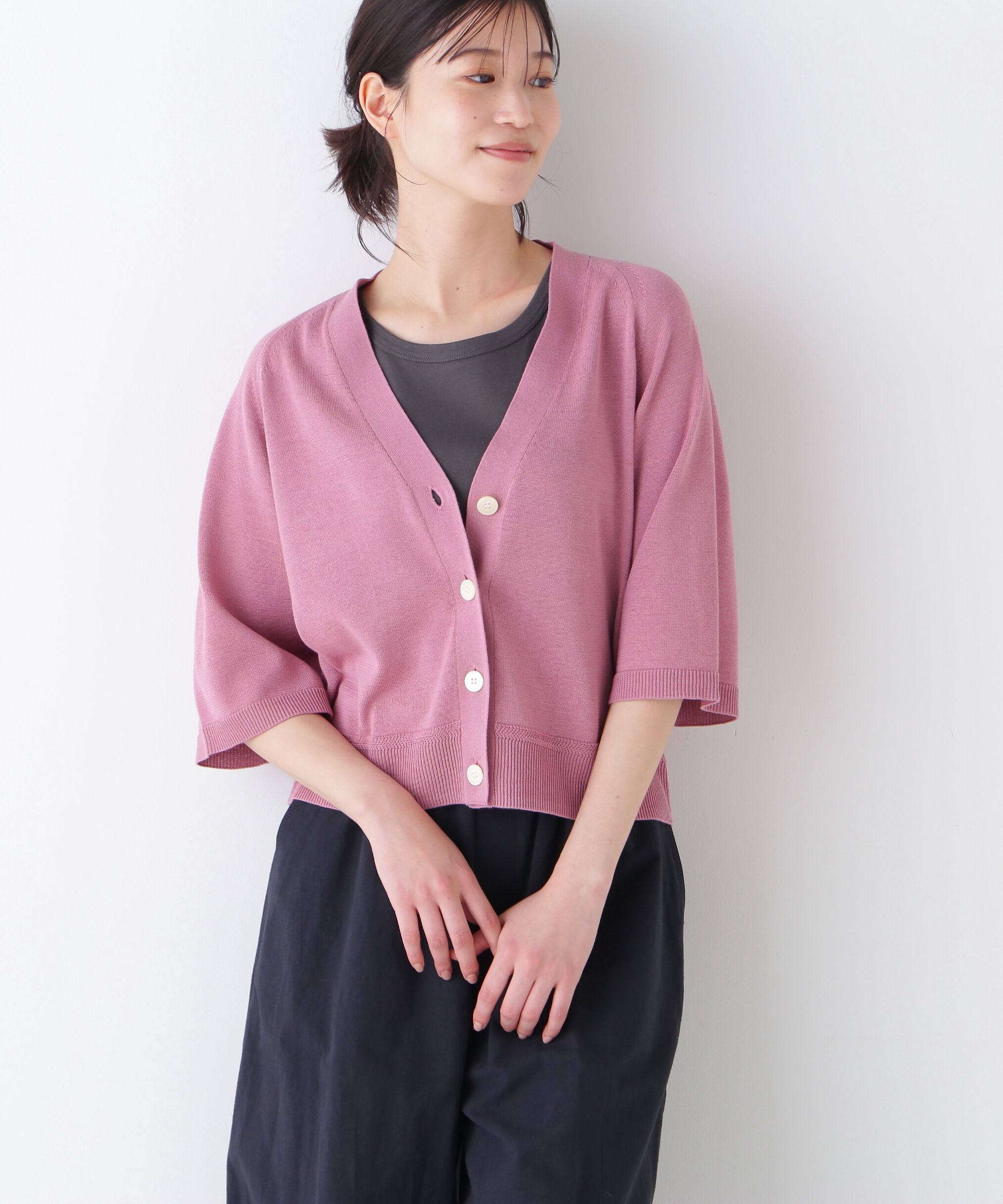  「◆ハイゲージギマラグランＶカーデ」|ニット・セーター|ピンク