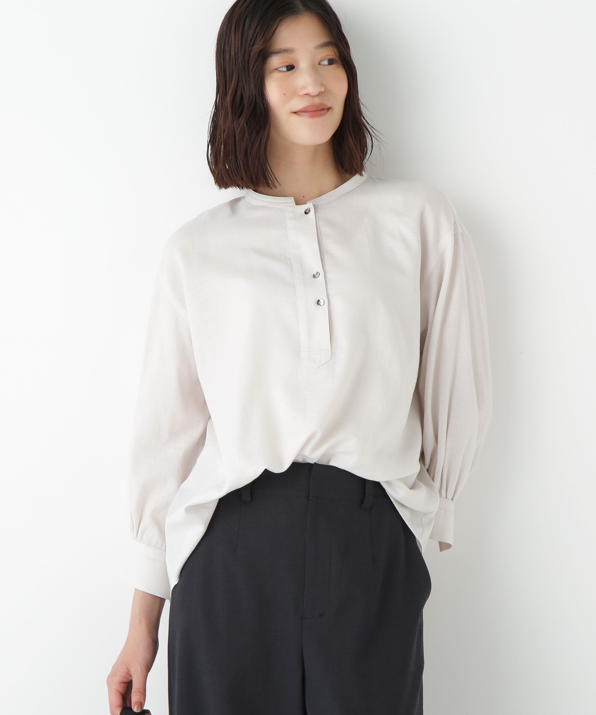  「◆綿シルクスキッパーブラウス」|シャツ・ブラウス|エクリュ1