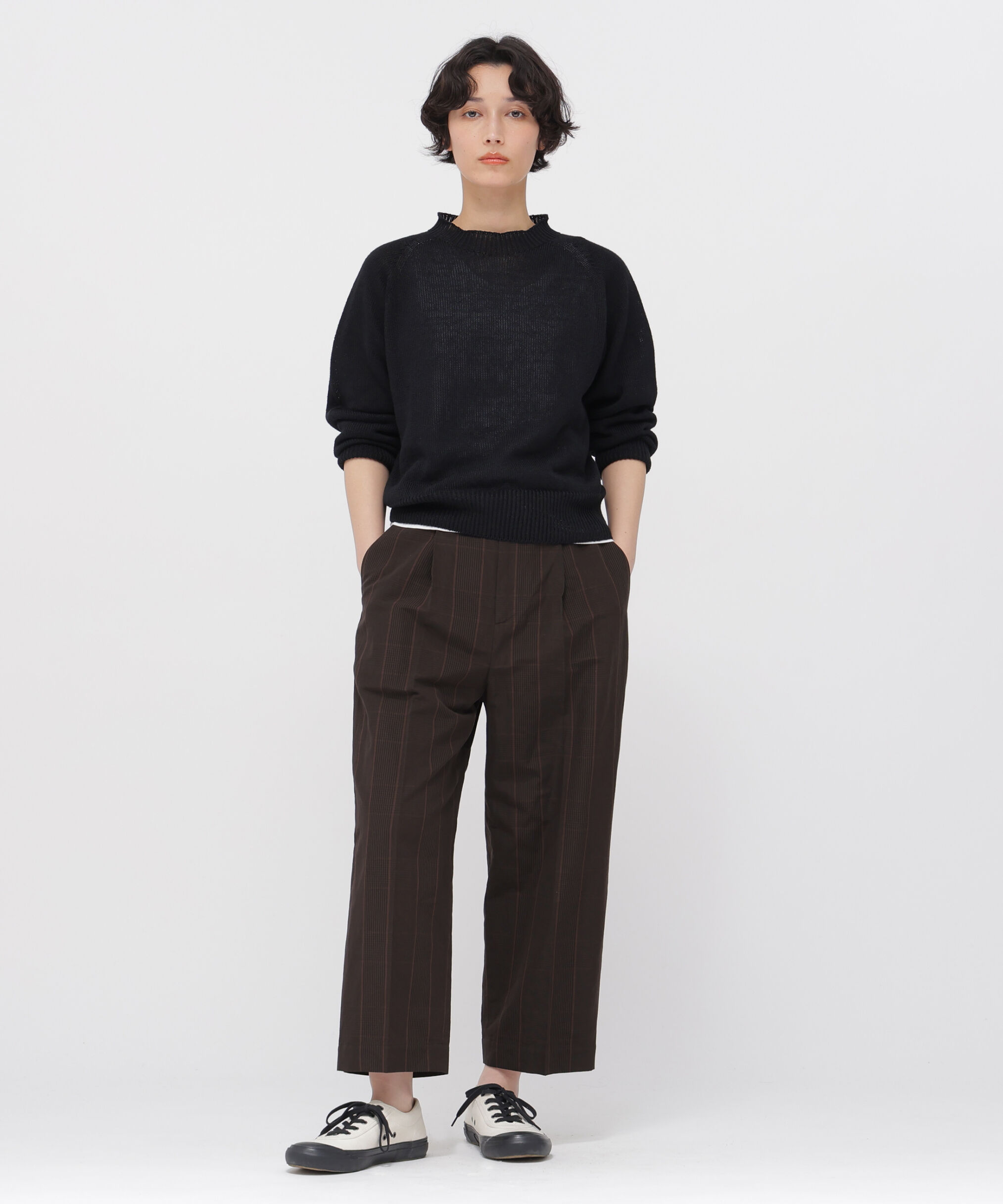  「PRINCE OF WALES CHECK COTTON LINEN TROUSERS」|その他|BROWN