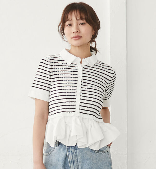 archives「ラウンドフリルドッキングケーブルニットＰＯ」|ニット・セーター|WHITE/BLACK