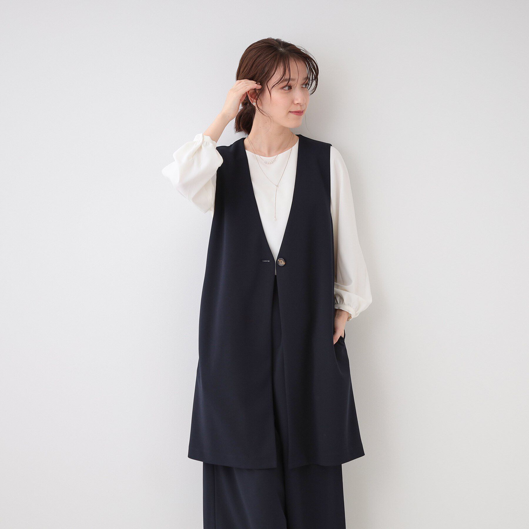 SHOO･LA･RUE「【洗える/S-3L/セットアップ可】セレモニーや通勤にも カットジョーゼット ジレ」|ベスト・ジレ|